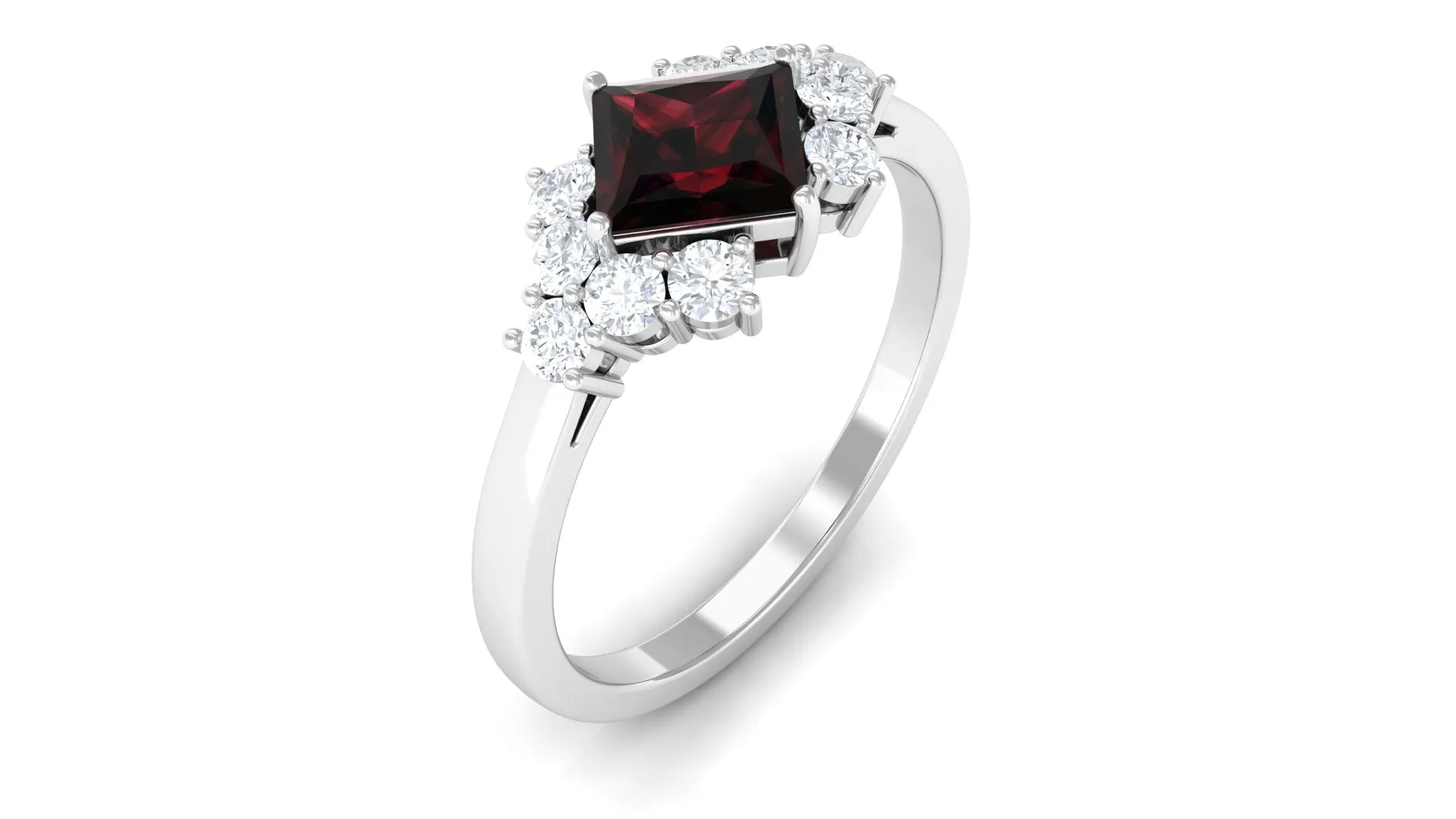 1.50 Ct Designer Garnet and Diamond Engagement Ring