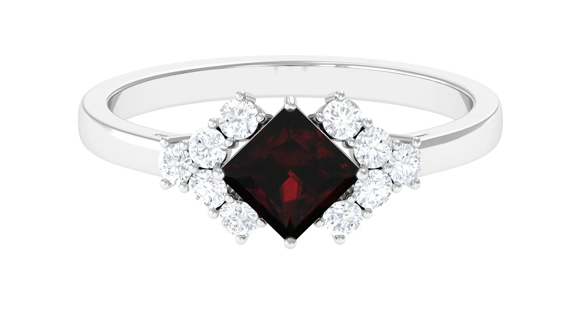 1.50 Ct Designer Garnet and Diamond Engagement Ring