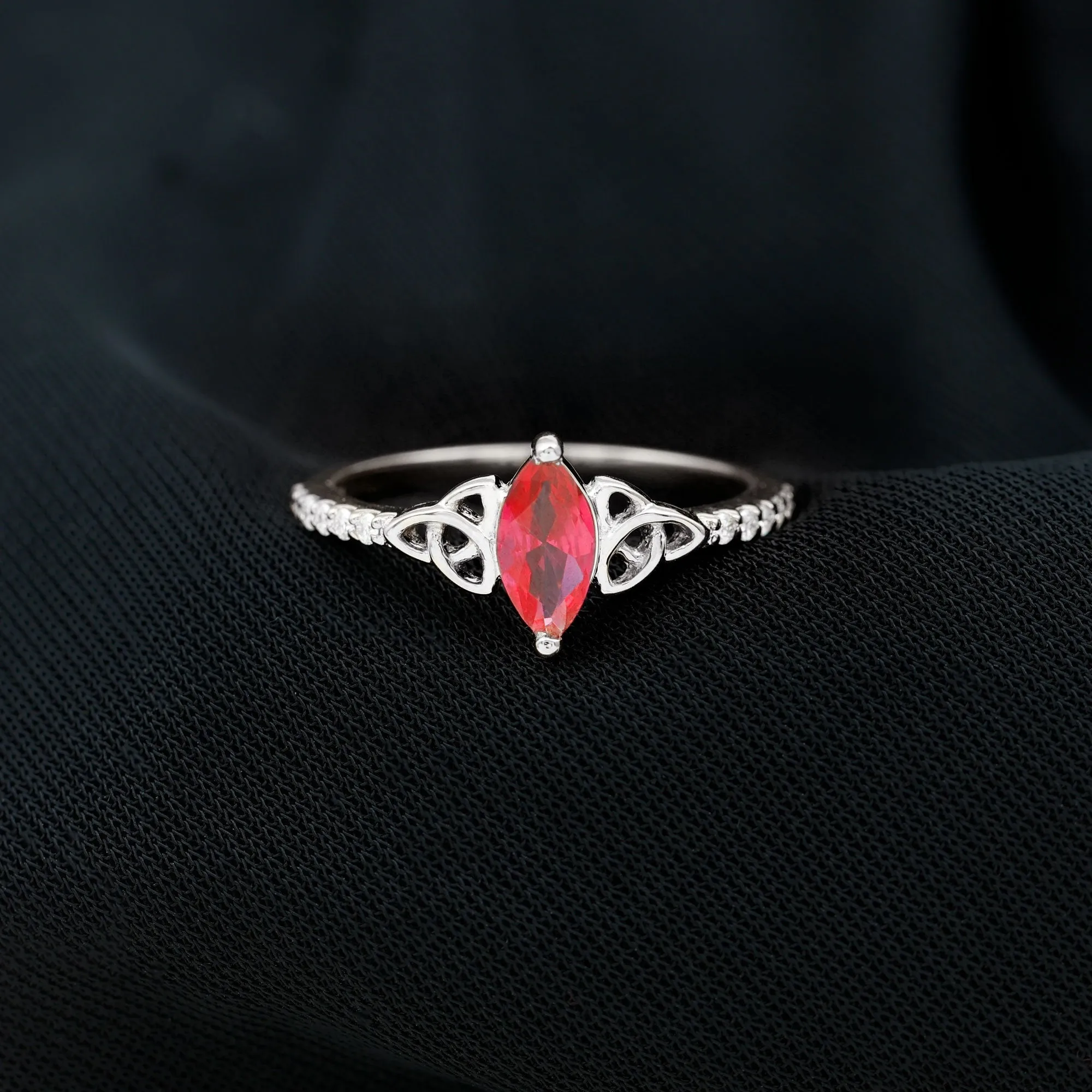 1.50 CT Lab Grown Ruby Celtic Knot Ring with Diamond
