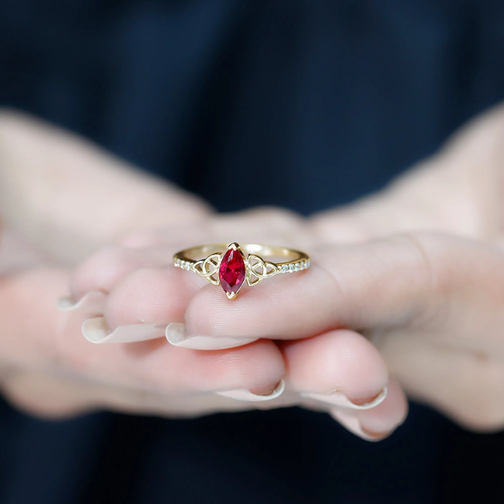1.50 CT Lab Grown Ruby Celtic Knot Ring with Diamond