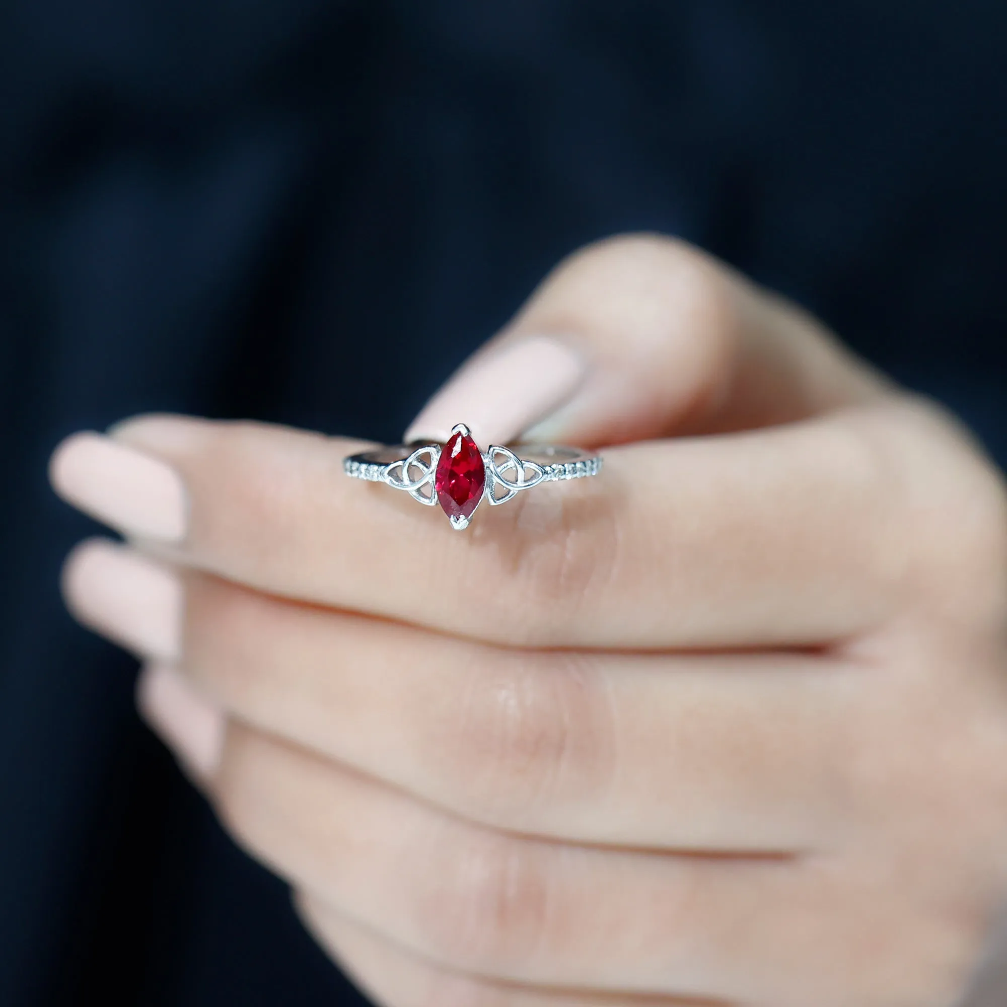 1.50 CT Lab Grown Ruby Celtic Knot Ring with Diamond