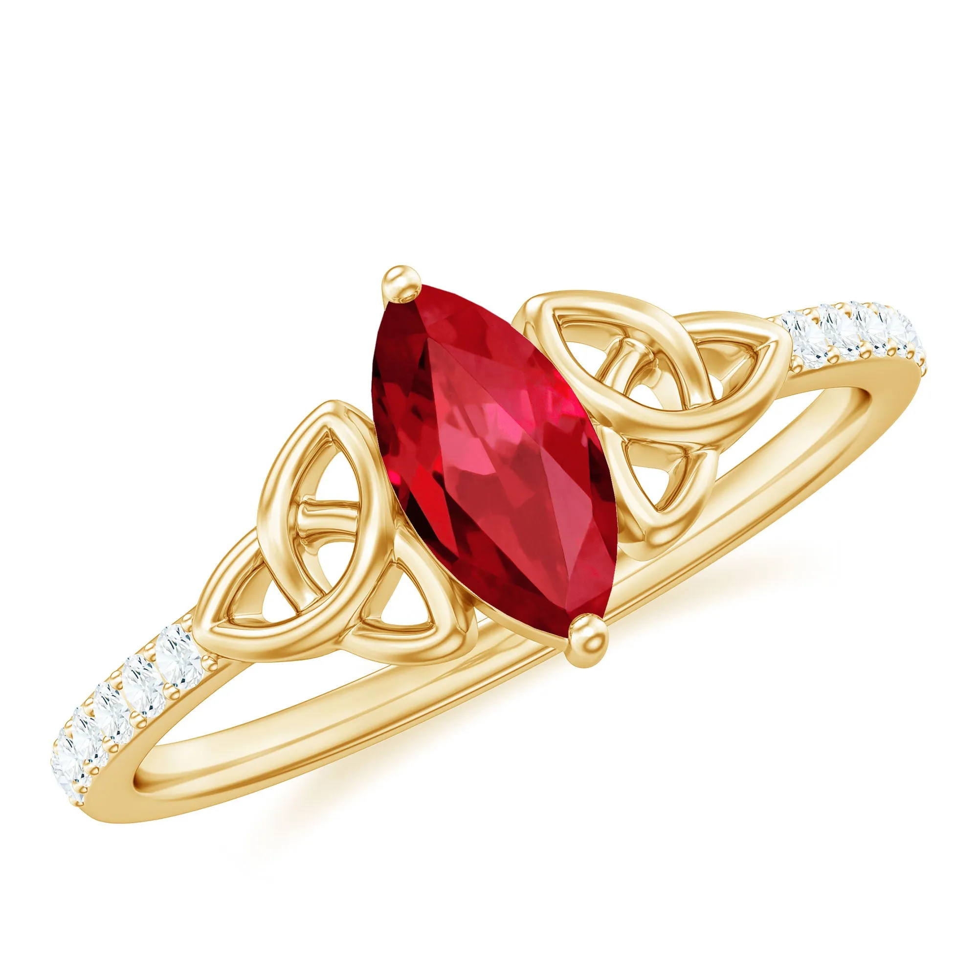 1.50 CT Lab Grown Ruby Celtic Knot Ring with Diamond