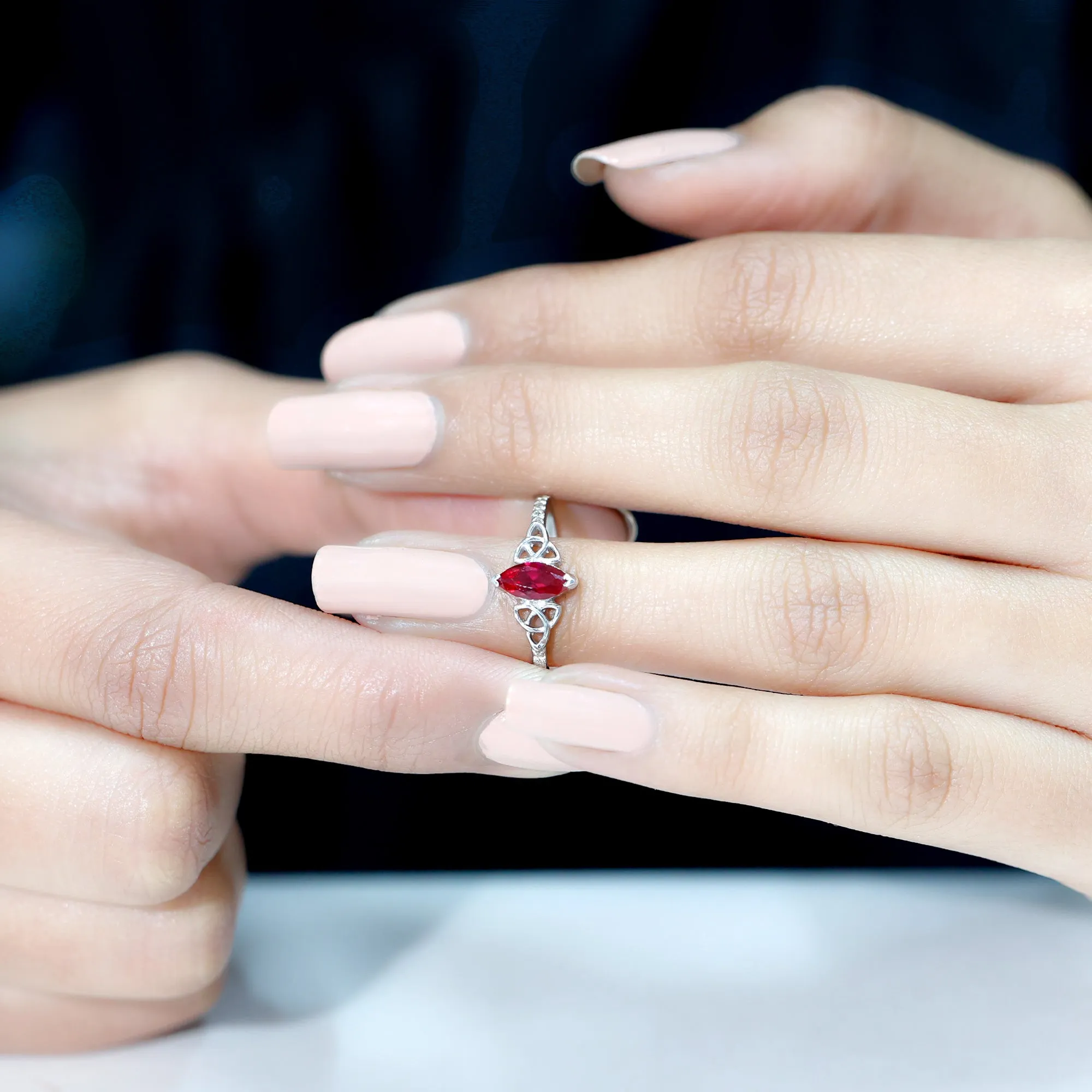 1.50 CT Lab Grown Ruby Celtic Knot Ring with Diamond