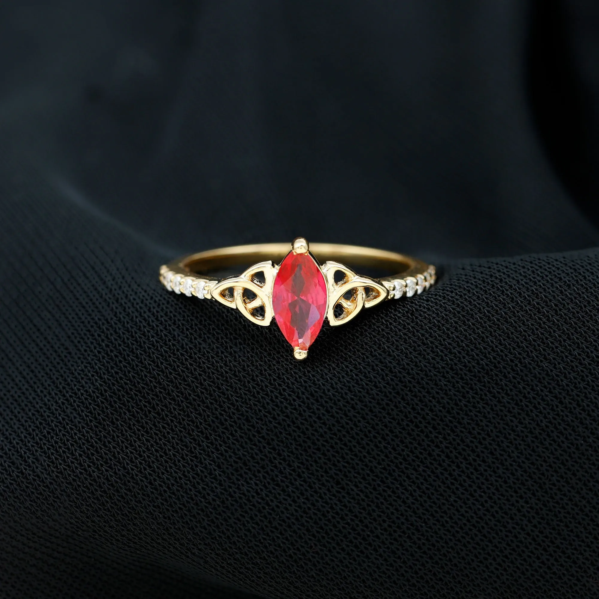 1.50 CT Lab Grown Ruby Celtic Knot Ring with Diamond