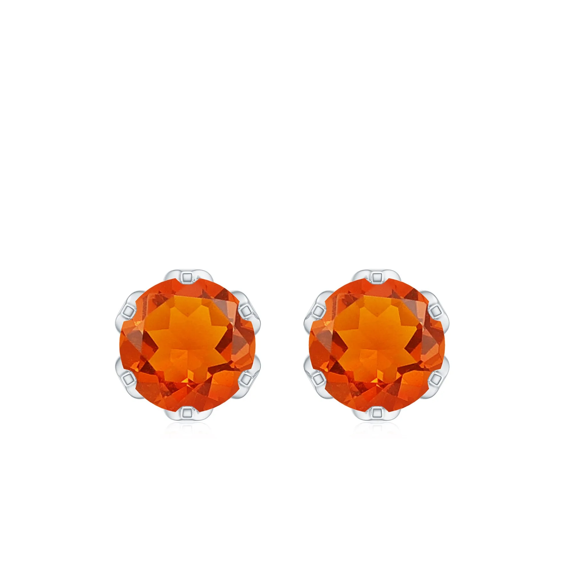 1.50 CT Lotus Basket Set Solitaire Fire Opal Stud Earrings