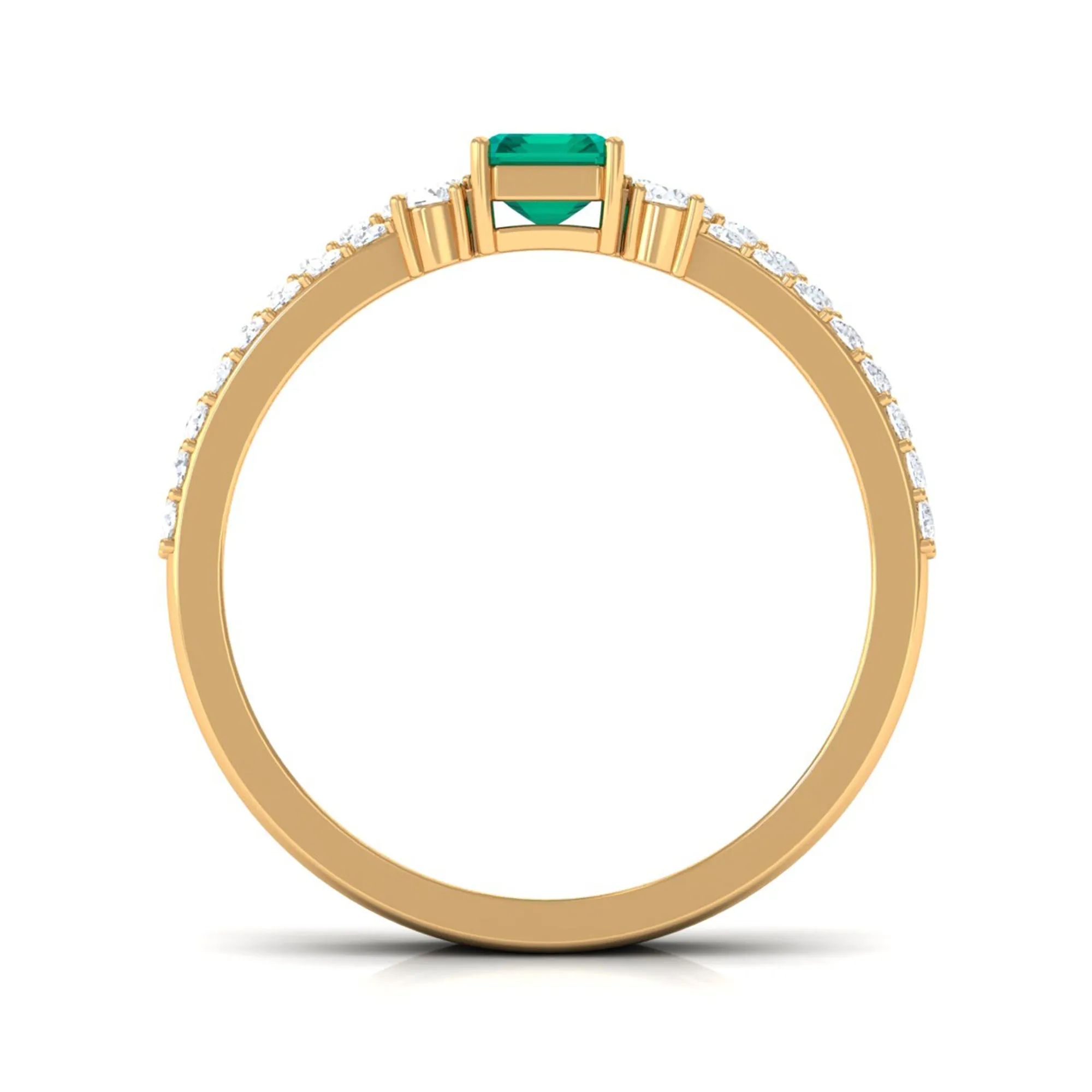 1.50 CT Octagon shape Emerald Solitaire Ring Set with Diamond