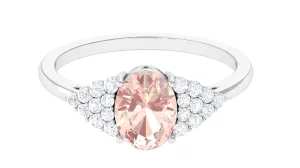 1.50 Ct Solitaire Morganite Oval Engagement Ring with Diamond