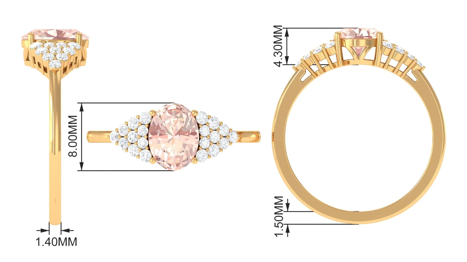 1.50 Ct Solitaire Morganite Oval Engagement Ring with Diamond