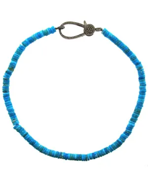 16” Diamond and Turquoise Rondelle Beaded Necklace