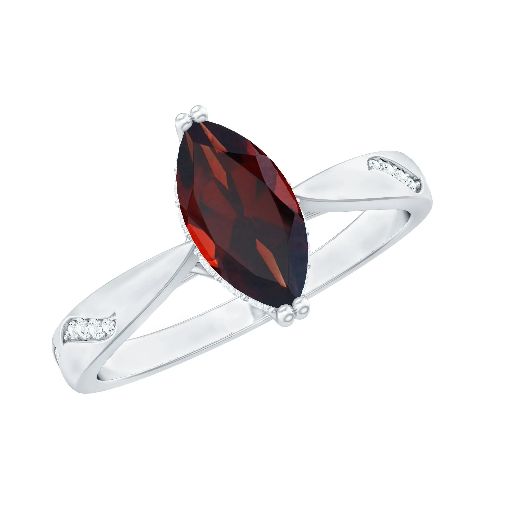1.75 CT Garnet Solitaire Ring with Diamond Accent