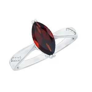 1.75 CT Garnet Solitaire Ring with Diamond Accent