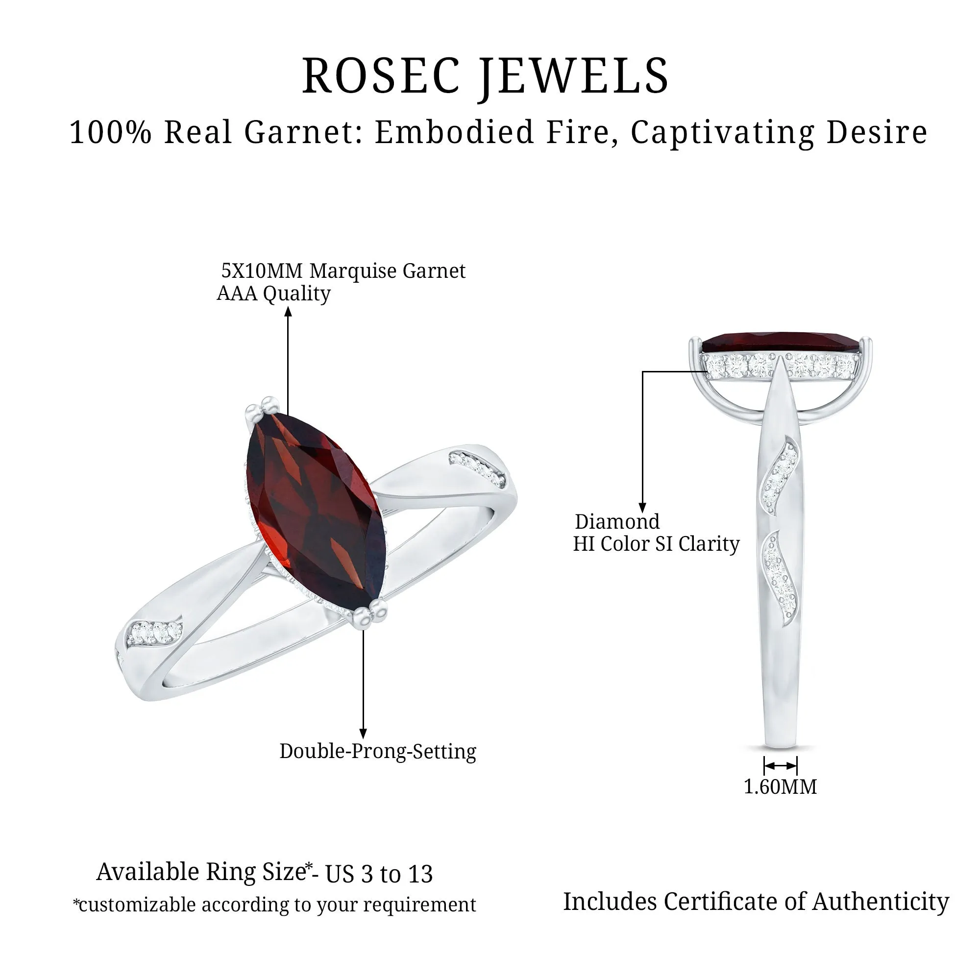 1.75 CT Garnet Solitaire Ring with Diamond Accent