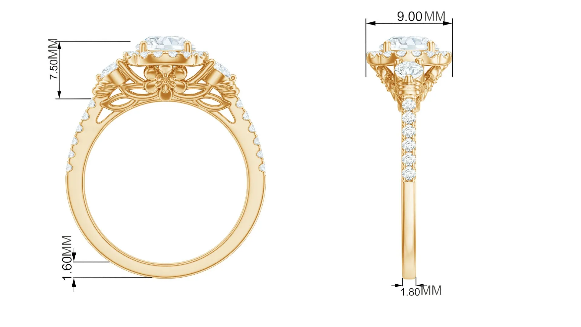 1.75 CT Moissanite Classic Engagement Ring in Gold