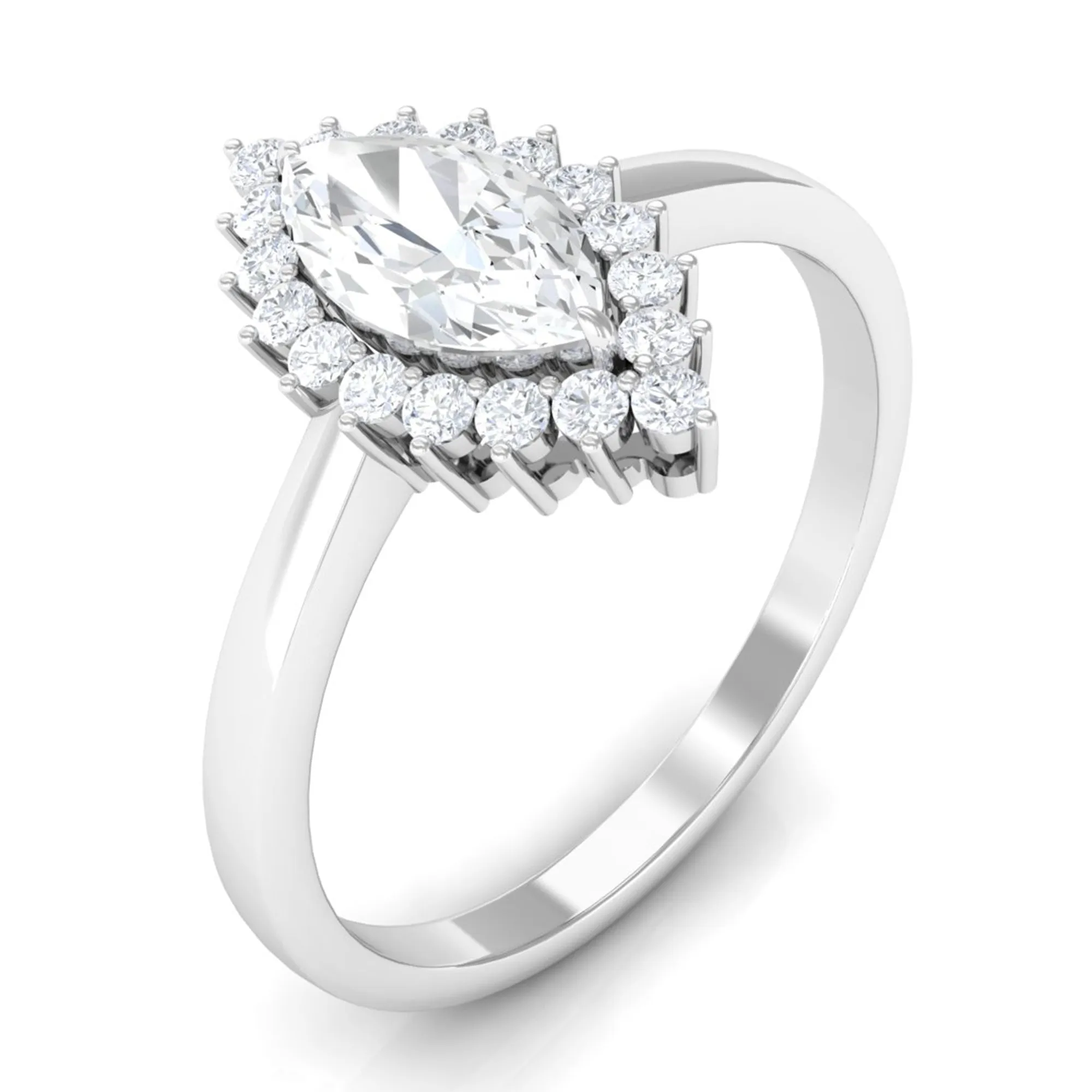 1.75 CT Moissanite Marquise Halo Engagement Ring