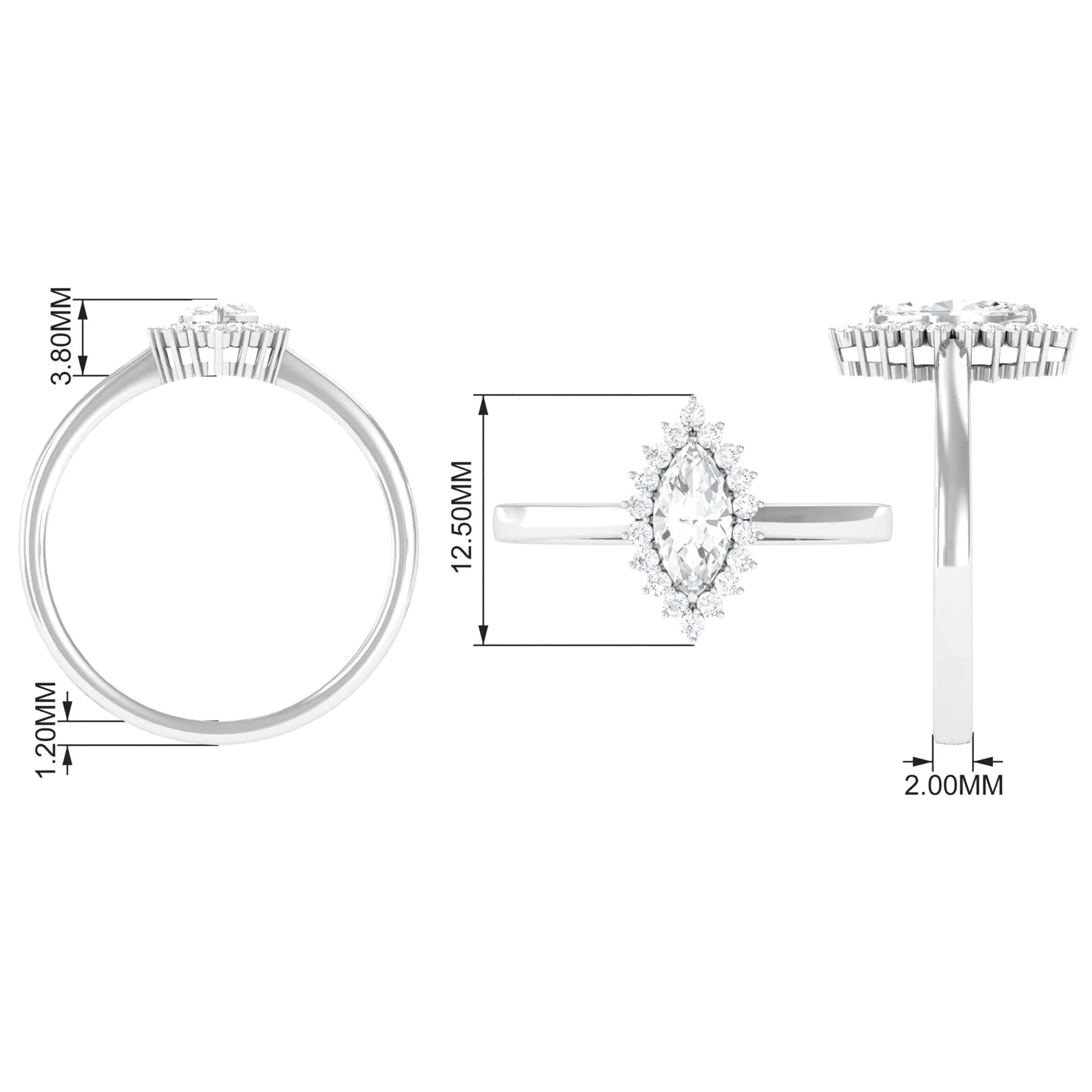 1.75 CT Moissanite Marquise Halo Engagement Ring
