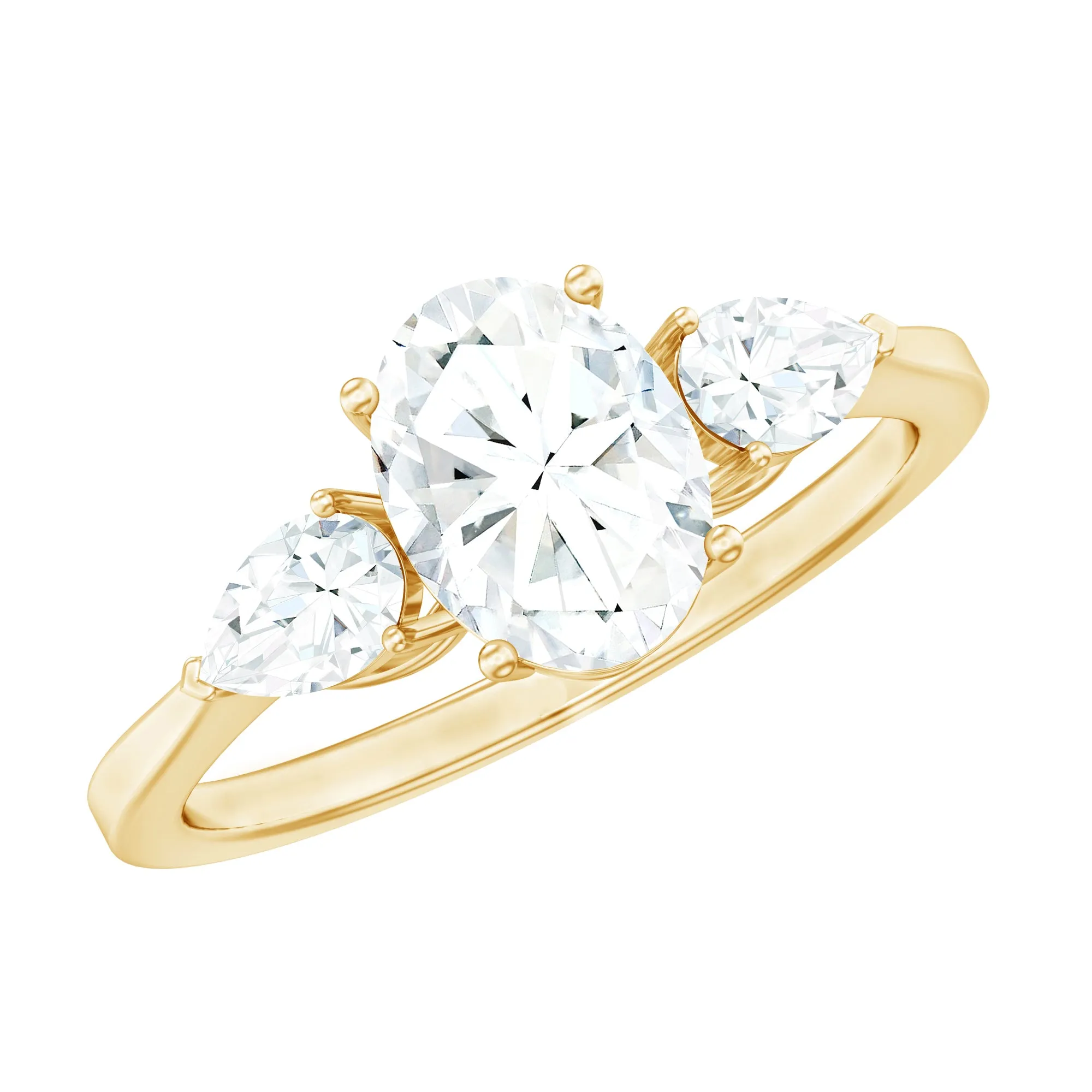 1.75 CT Oval and Pear Cut Moissanite Three Stone Engagement Ring