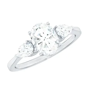 1.75 CT Oval and Pear Cut Moissanite Three Stone Engagement Ring