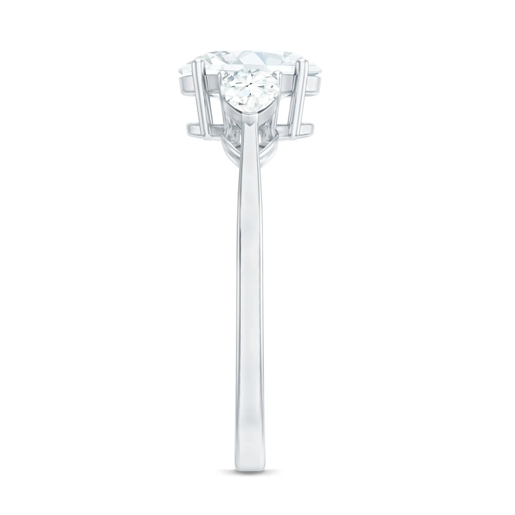 1.75 CT Oval and Pear Cut Moissanite Three Stone Engagement Ring