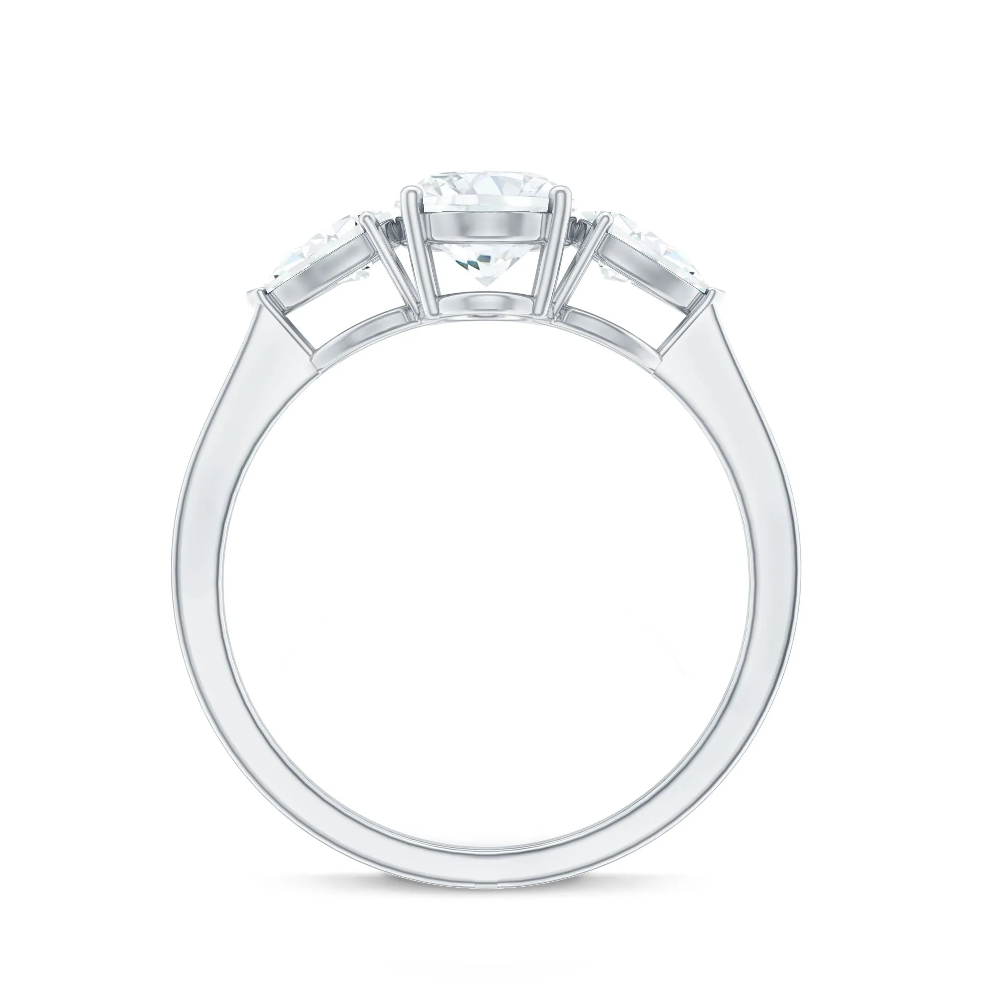 1.75 CT Oval and Pear Cut Moissanite Three Stone Engagement Ring