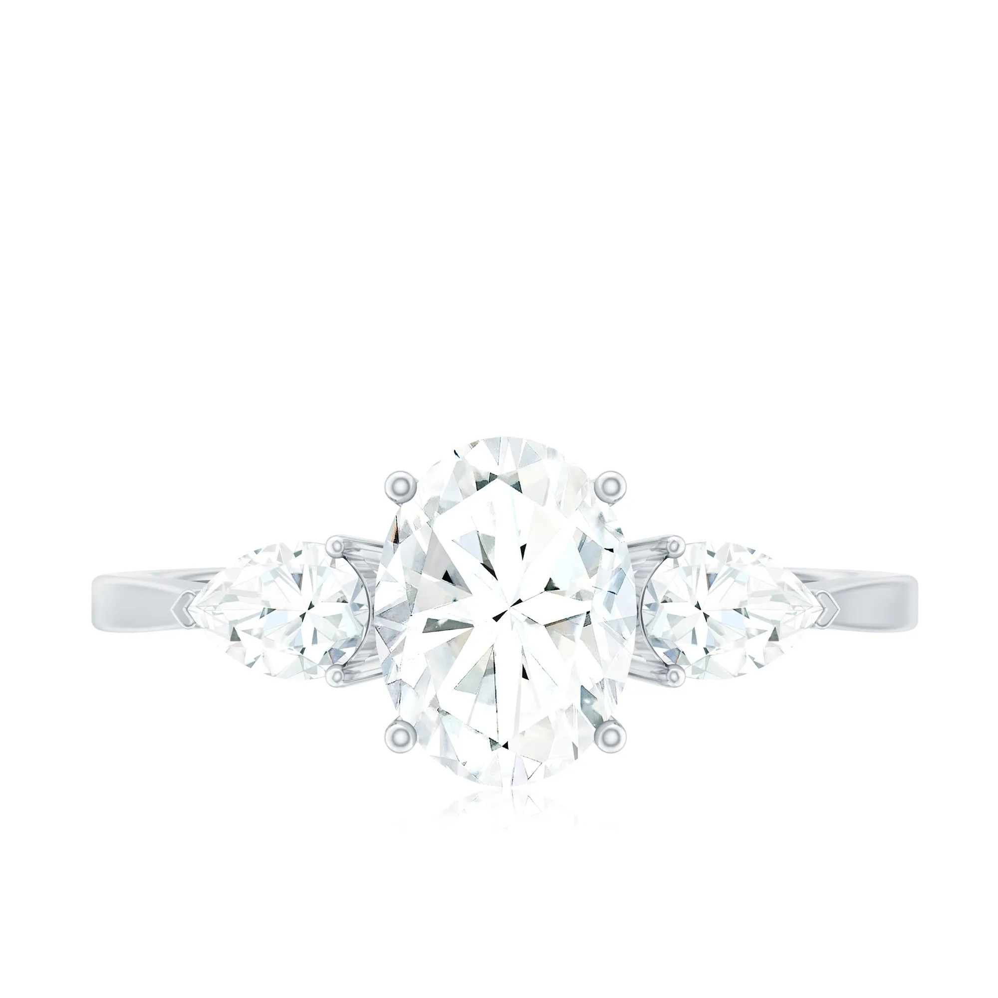 1.75 CT Oval and Pear Cut Moissanite Three Stone Engagement Ring