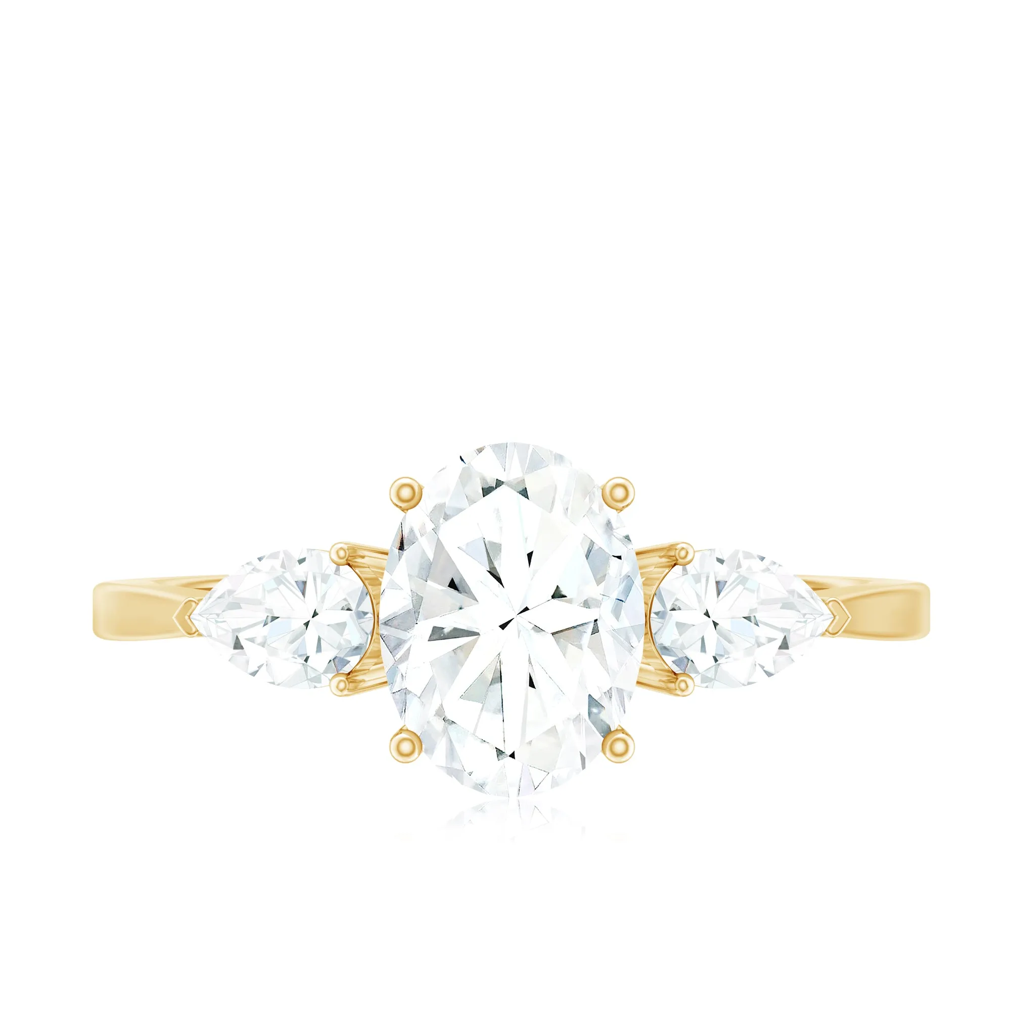 1.75 CT Oval and Pear Cut Moissanite Three Stone Engagement Ring