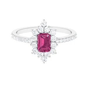 1.75 CT Vintage Inspired Pink Tourmaline Ring with Diamond Halo