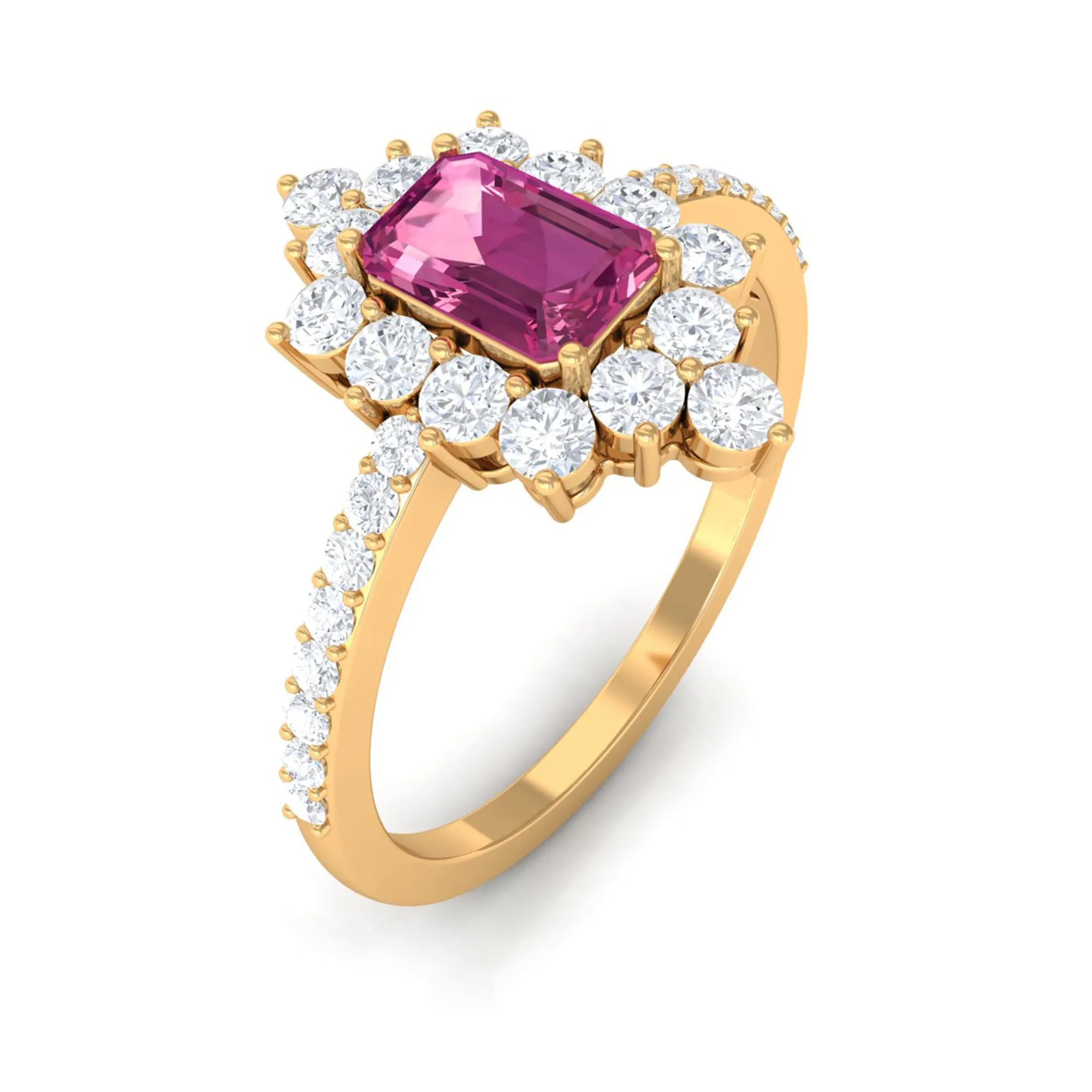 1.75 CT Vintage Inspired Pink Tourmaline Ring with Diamond Halo