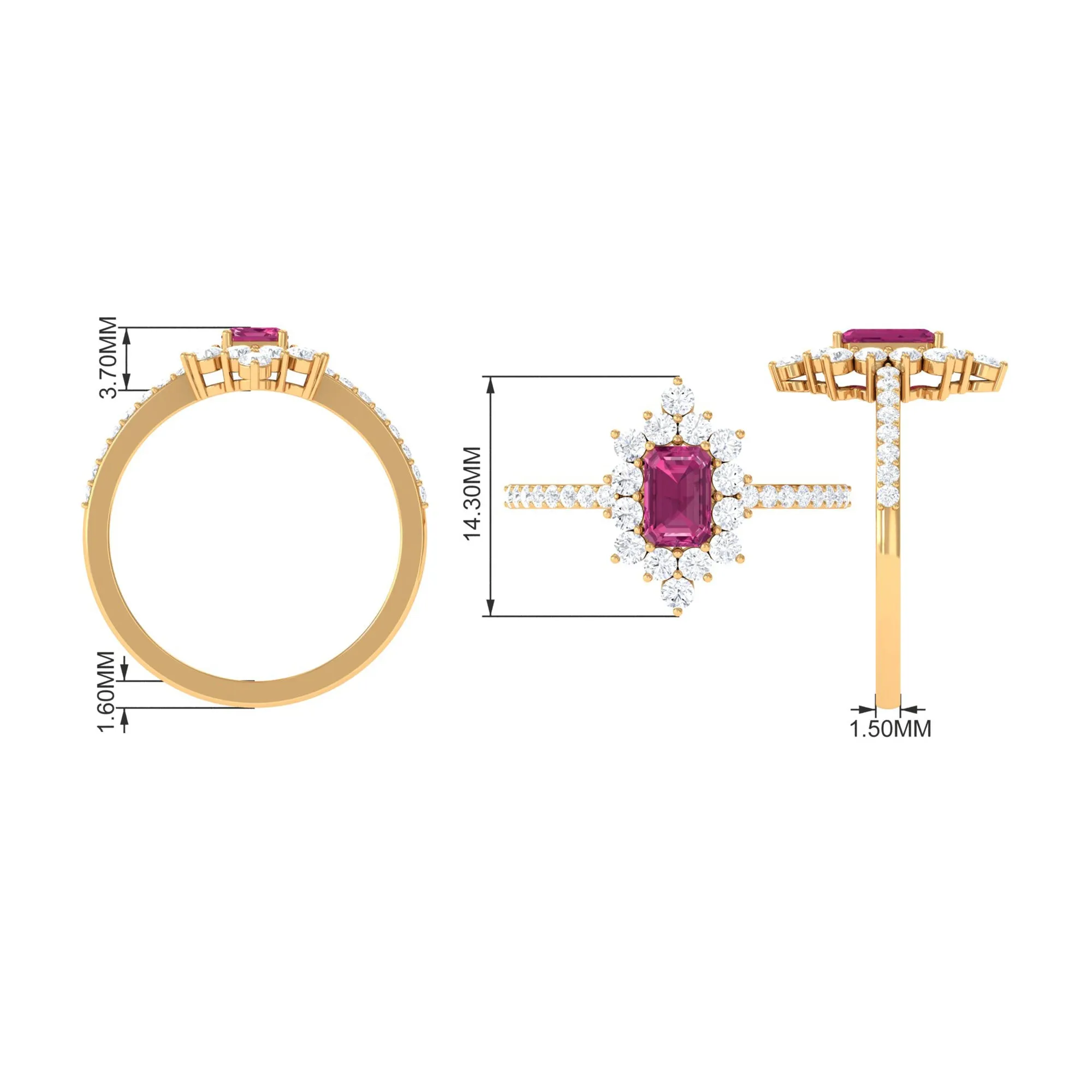 1.75 CT Vintage Inspired Pink Tourmaline Ring with Diamond Halo