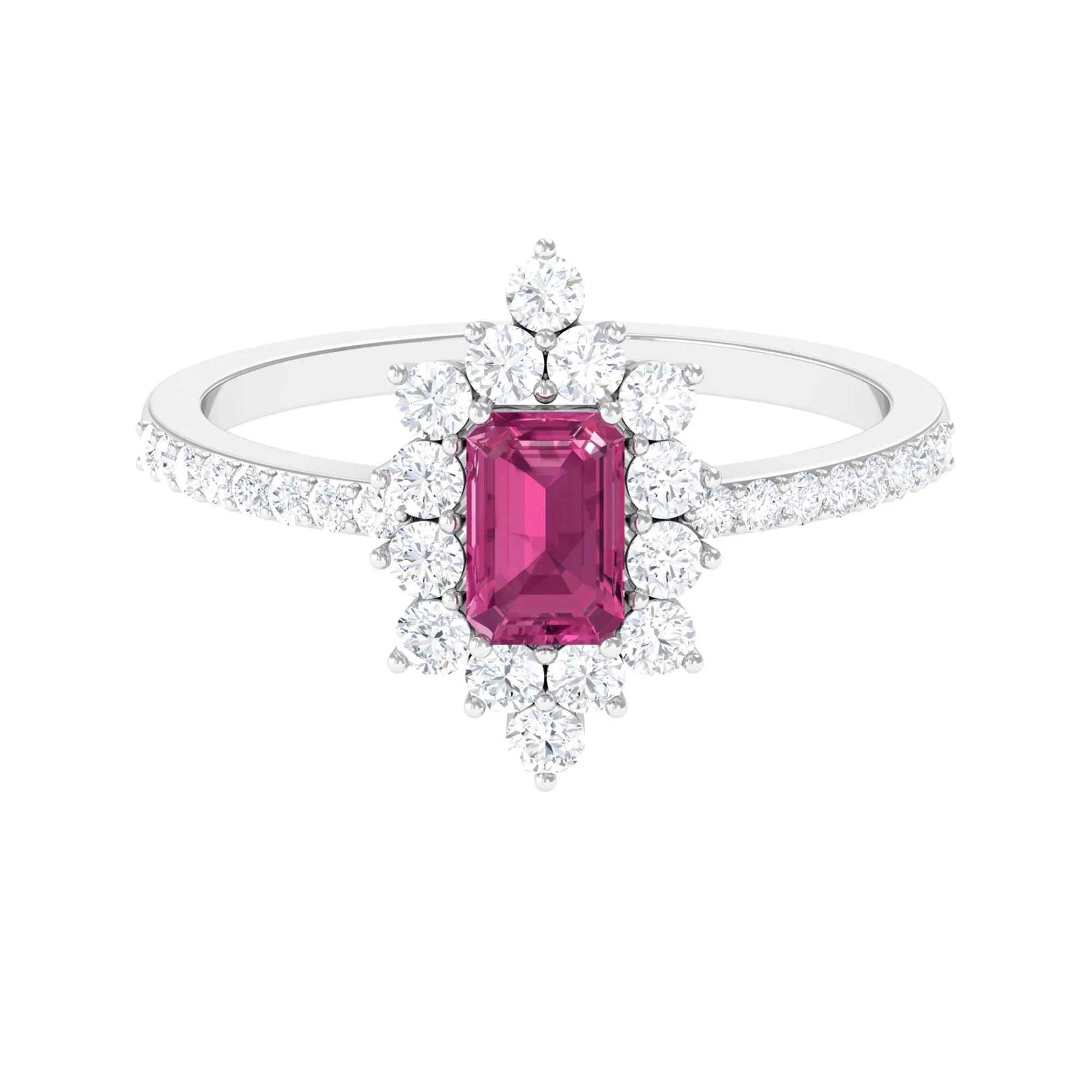 1.75 CT Vintage Inspired Pink Tourmaline Ring with Diamond Halo