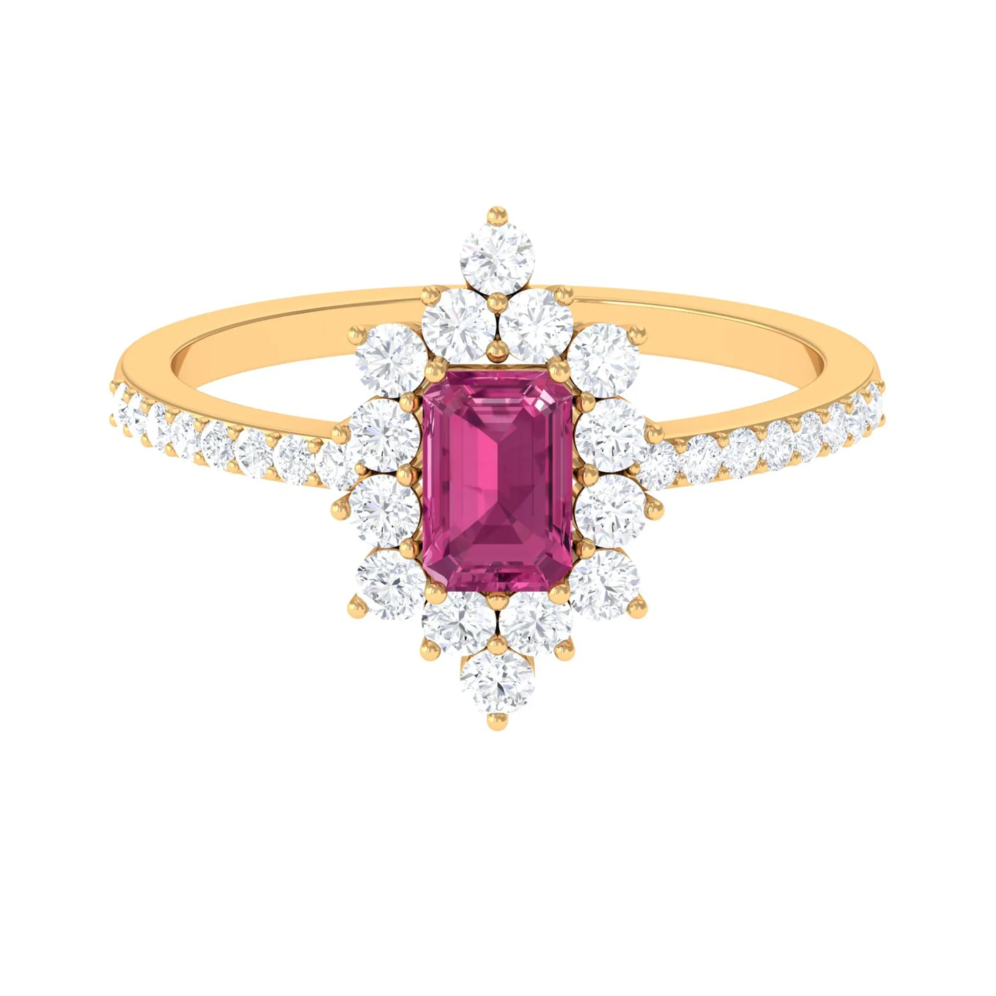 1.75 CT Vintage Inspired Pink Tourmaline Ring with Diamond Halo
