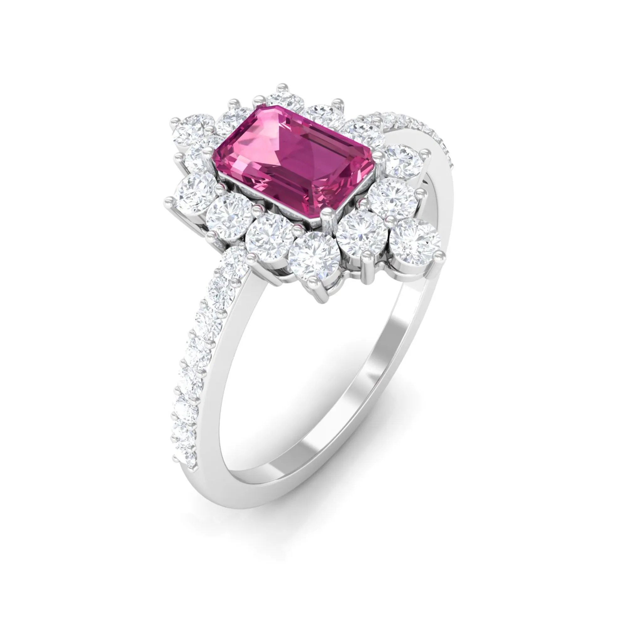 1.75 CT Vintage Inspired Pink Tourmaline Ring with Diamond Halo