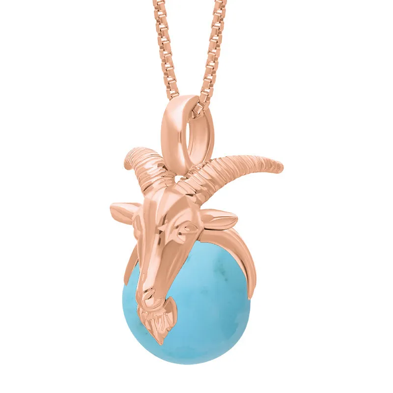 18ct Rose Gold Turquoise Zodiac Capricorn 9mm Bead Pendant