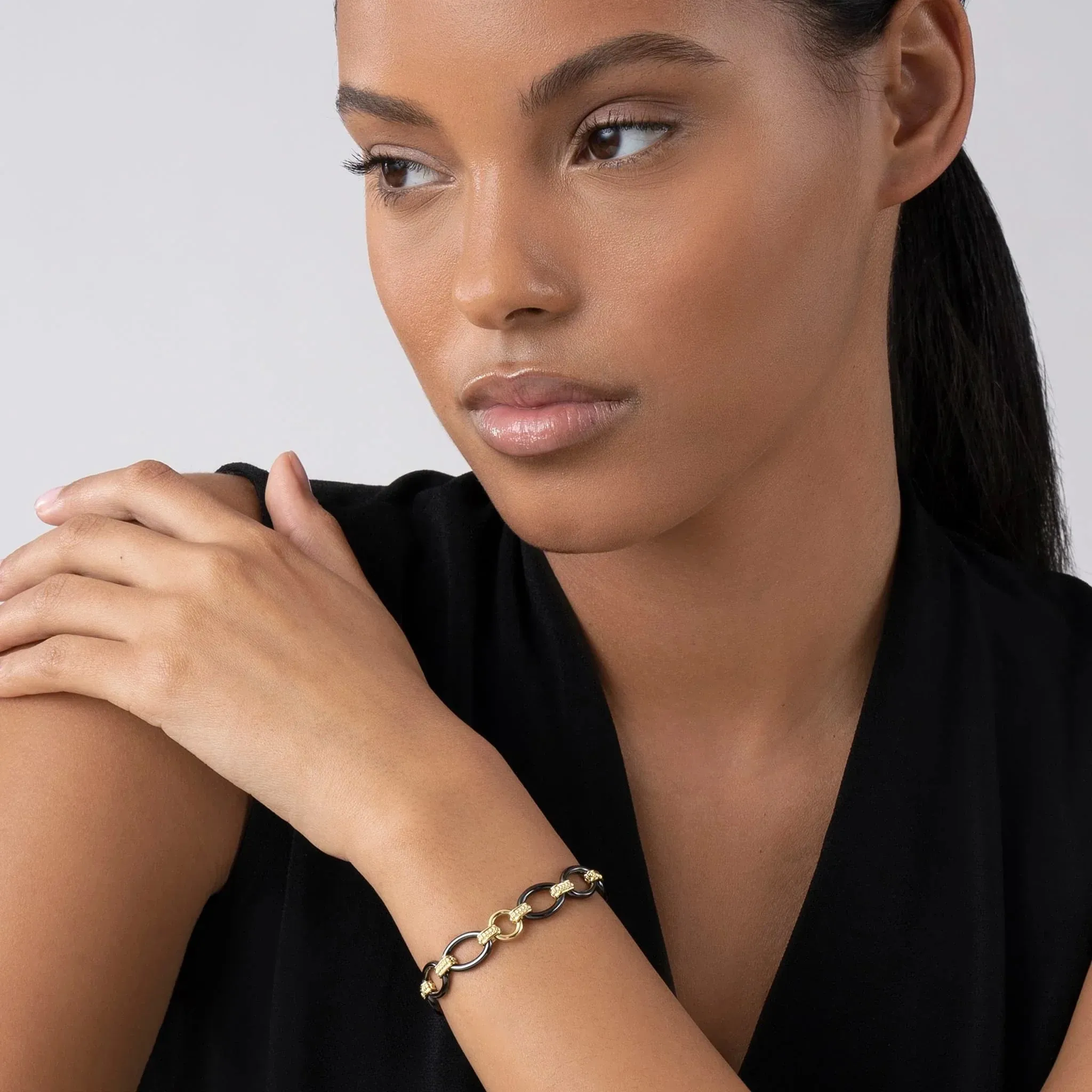 18K Gold and Black Ceramic Link Bracelet