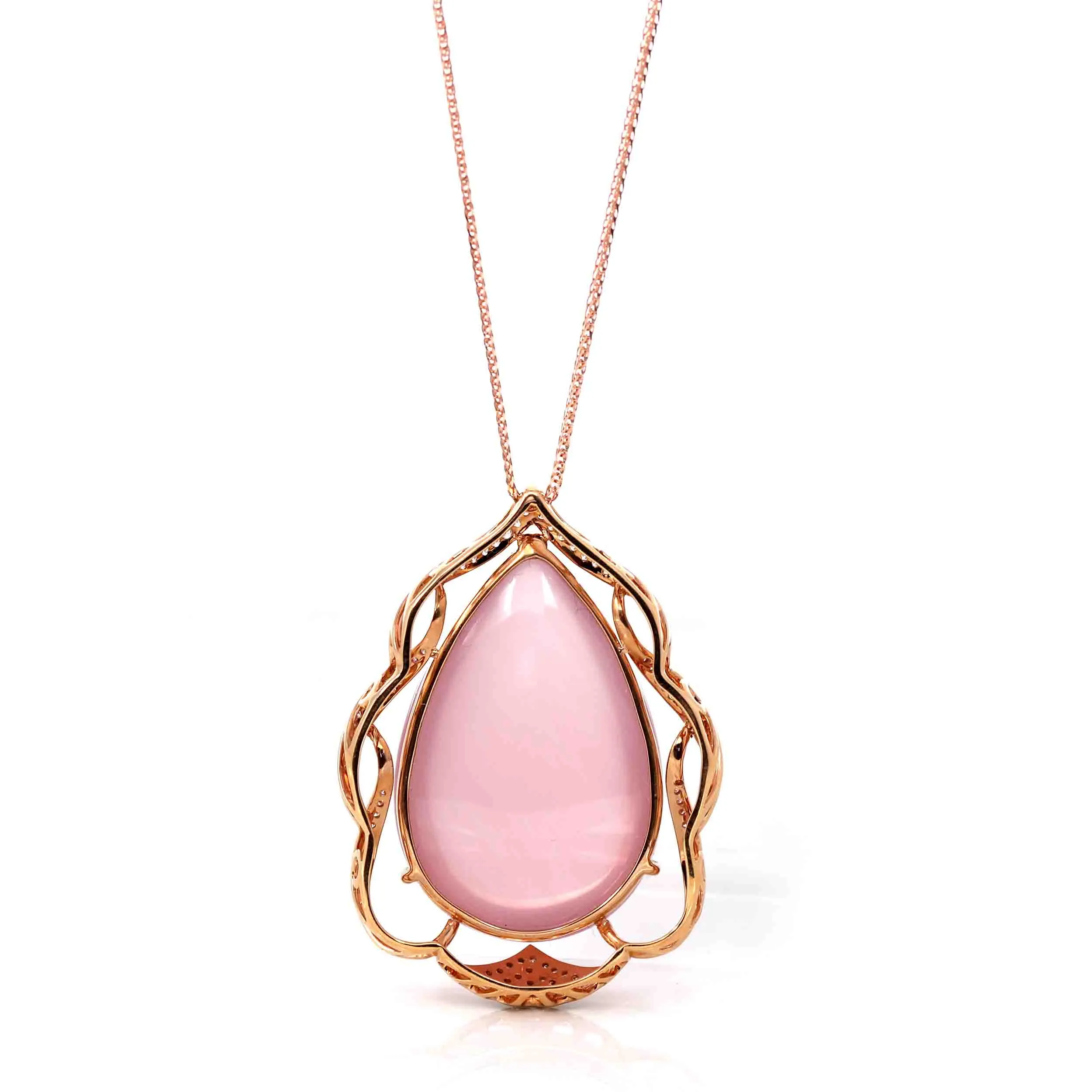 18k Rose Gold Royal Rose Quartz Pendant Necklace with Diamonds