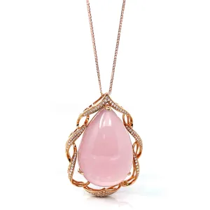 18k Rose Gold Royal Rose Quartz Pendant Necklace with Diamonds