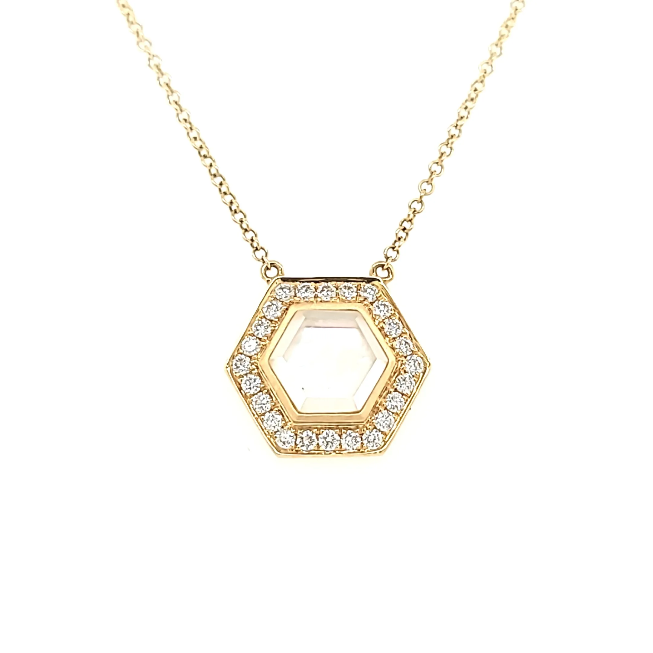 18k Yellow Gold Hexagon Mother of Pearl Necklace (I7252)
