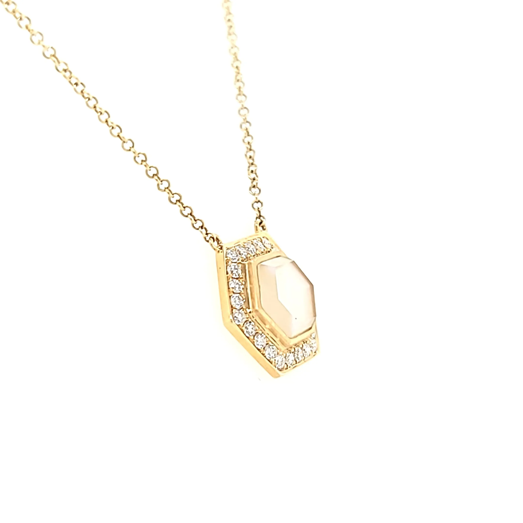 18k Yellow Gold Hexagon Mother of Pearl Necklace (I7252)