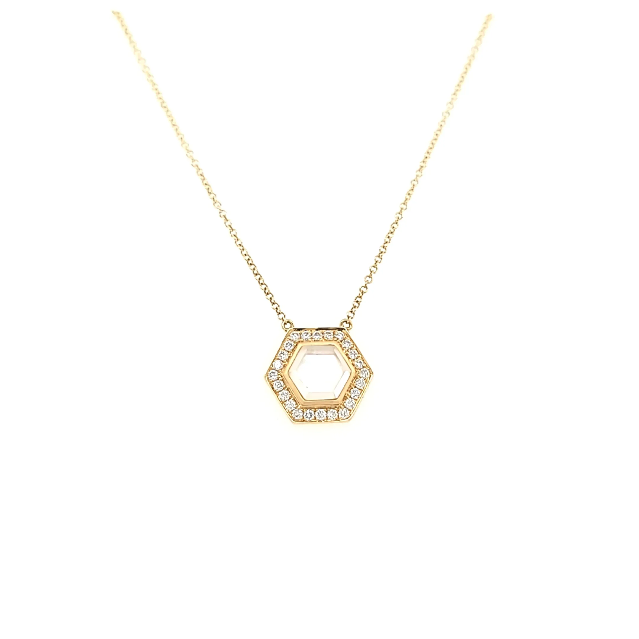 18k Yellow Gold Hexagon Mother of Pearl Necklace (I7252)