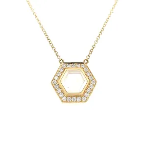 18k Yellow Gold Hexagon Mother of Pearl Necklace (I7252)