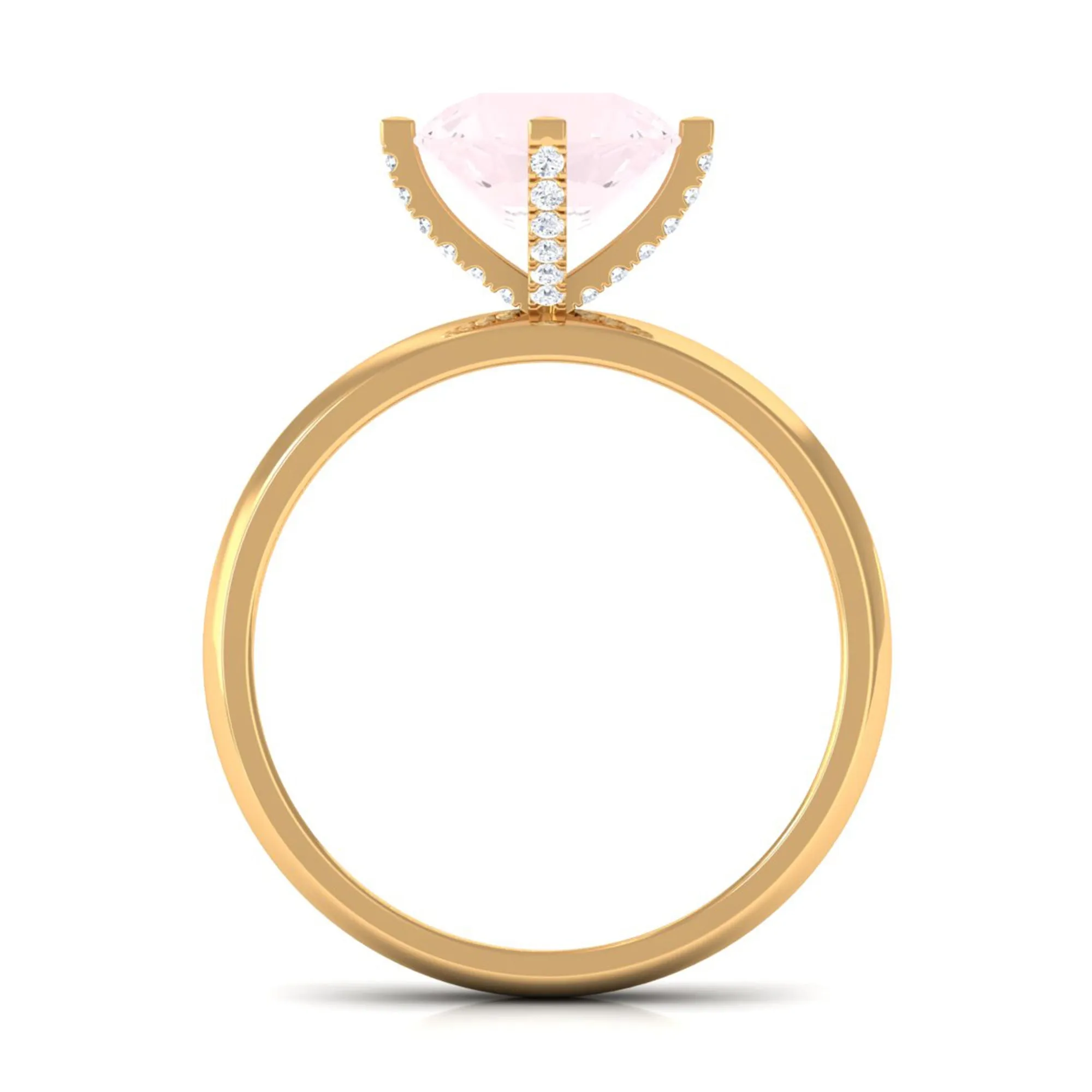 2 CT Classic Round Rose Quartz Solitaire Ring with Diamond