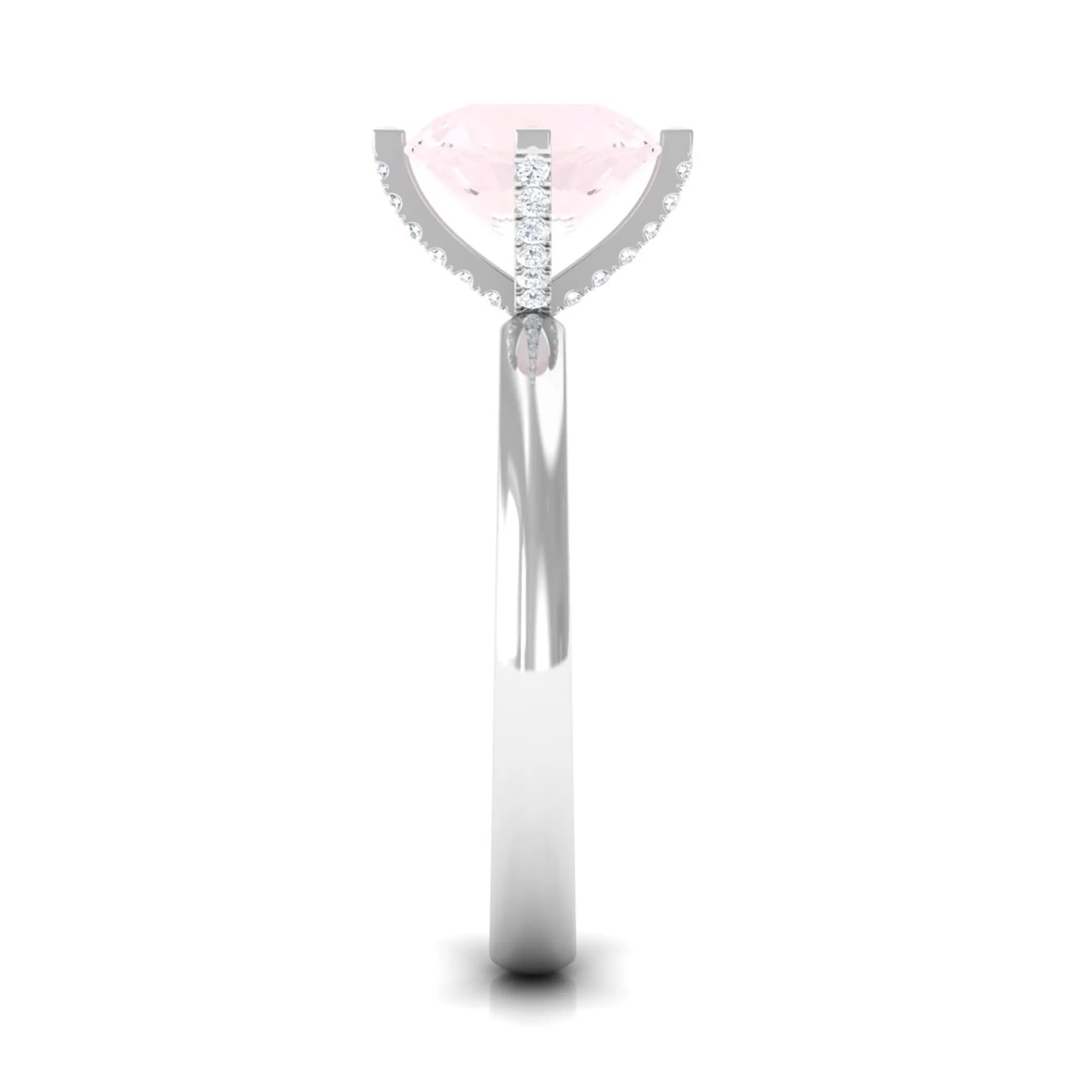 2 CT Classic Round Rose Quartz Solitaire Ring with Diamond