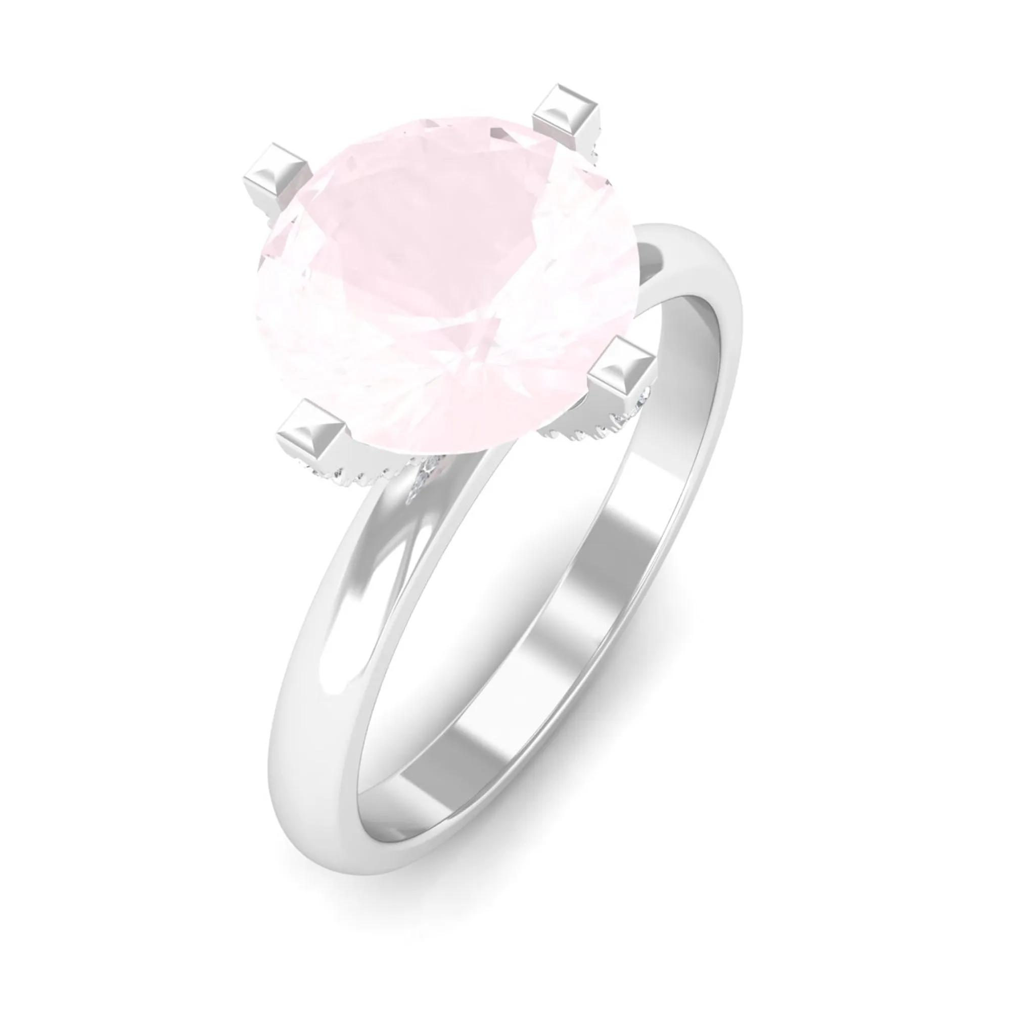 2 CT Classic Round Rose Quartz Solitaire Ring with Diamond
