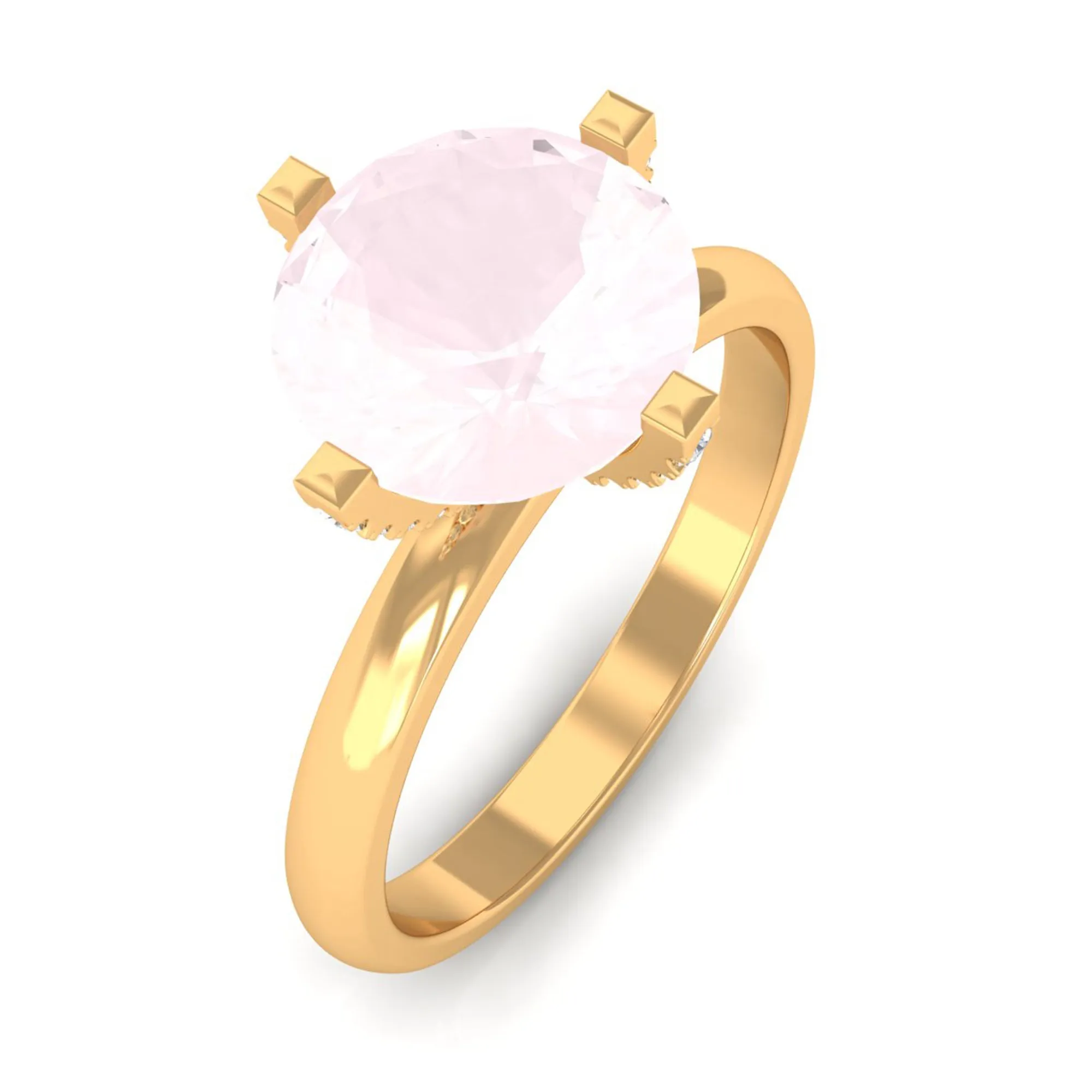 2 CT Classic Round Rose Quartz Solitaire Ring with Diamond