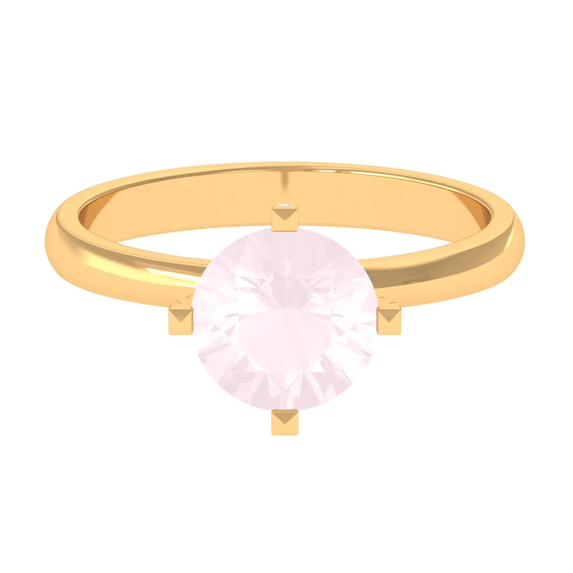 2 CT Classic Round Rose Quartz Solitaire Ring with Diamond