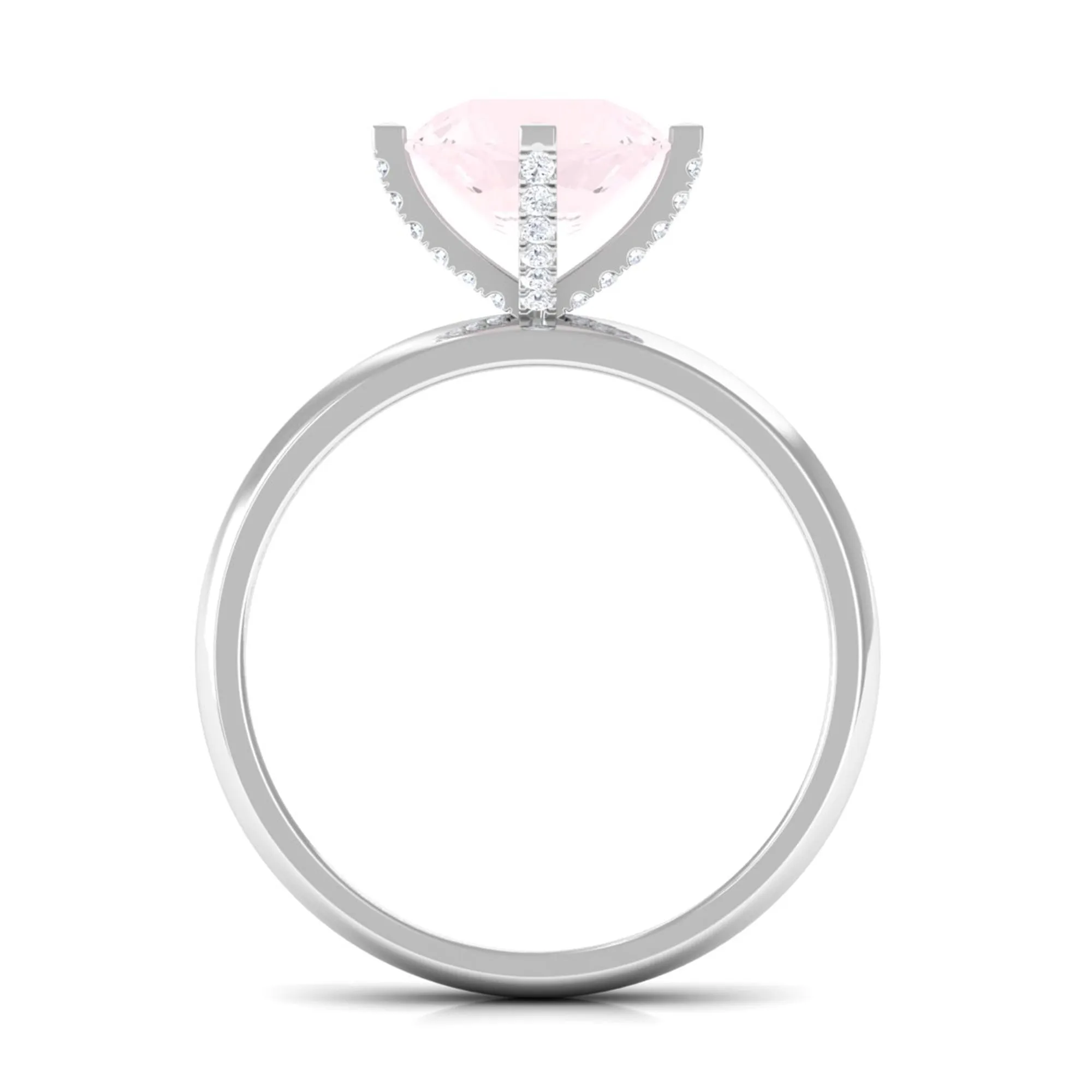2 CT Classic Round Rose Quartz Solitaire Ring with Diamond