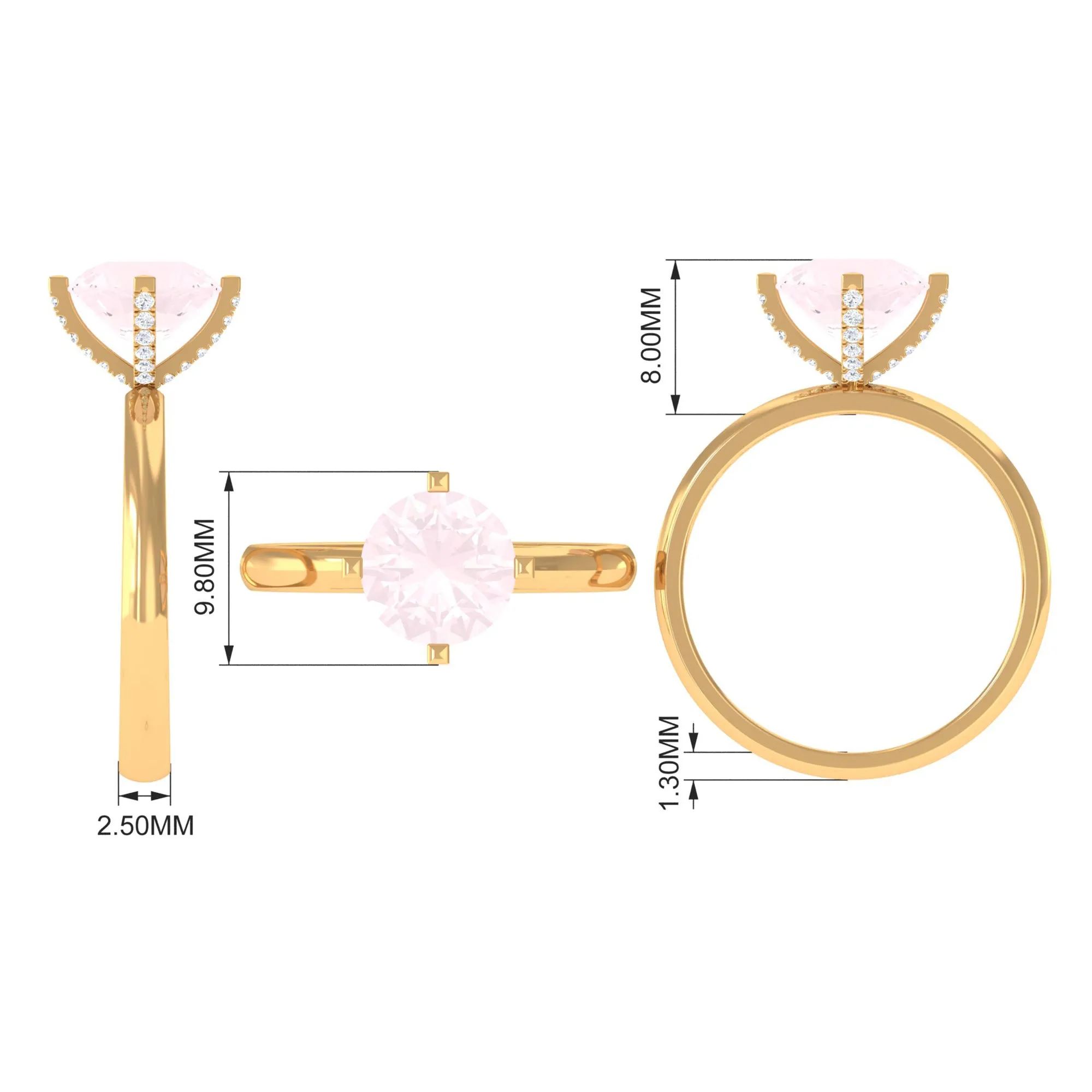 2 CT Classic Round Rose Quartz Solitaire Ring with Diamond