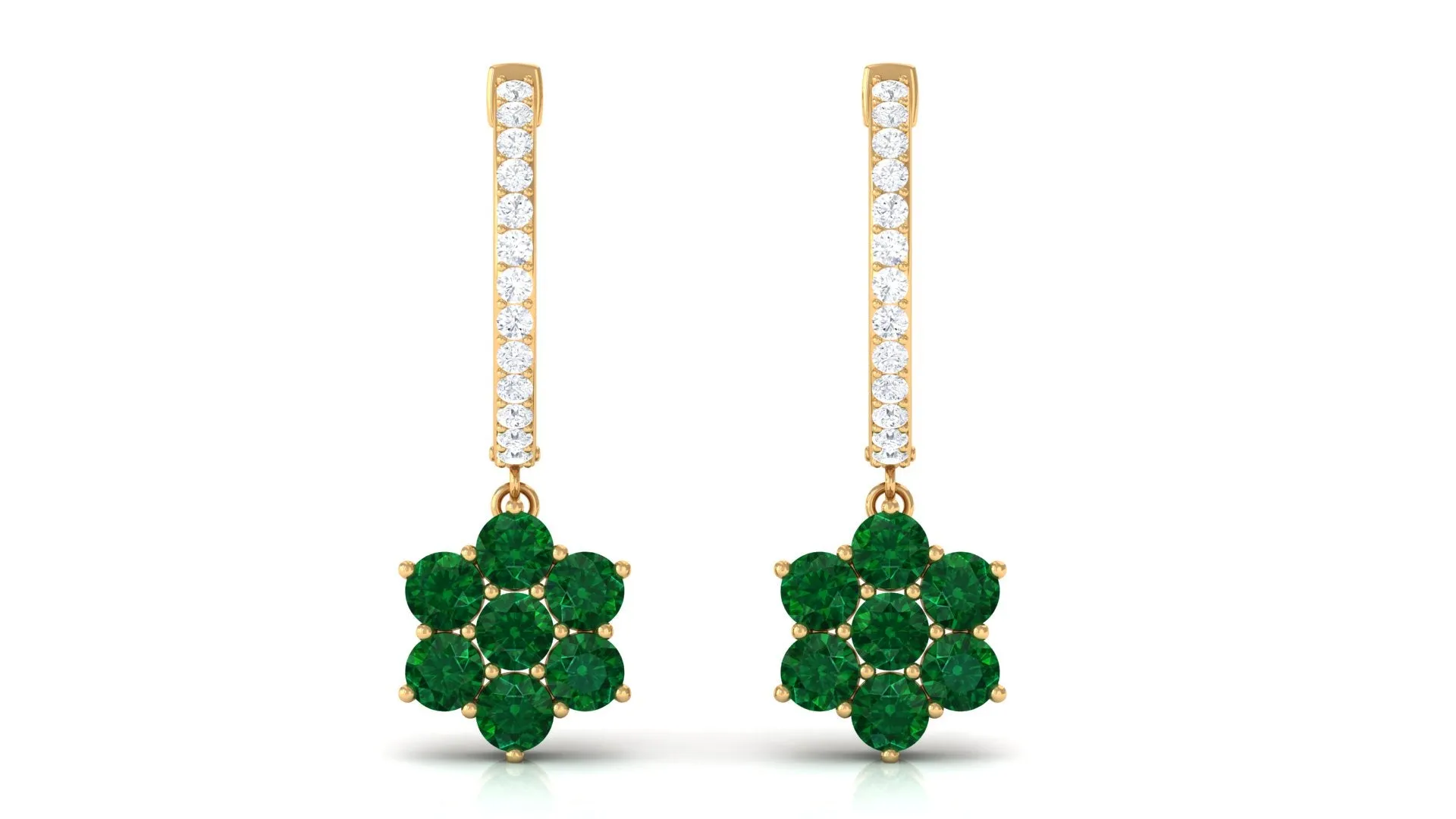 2 CT Created Emerald and Diamond Flower Drop Dangle Hoop Earrings