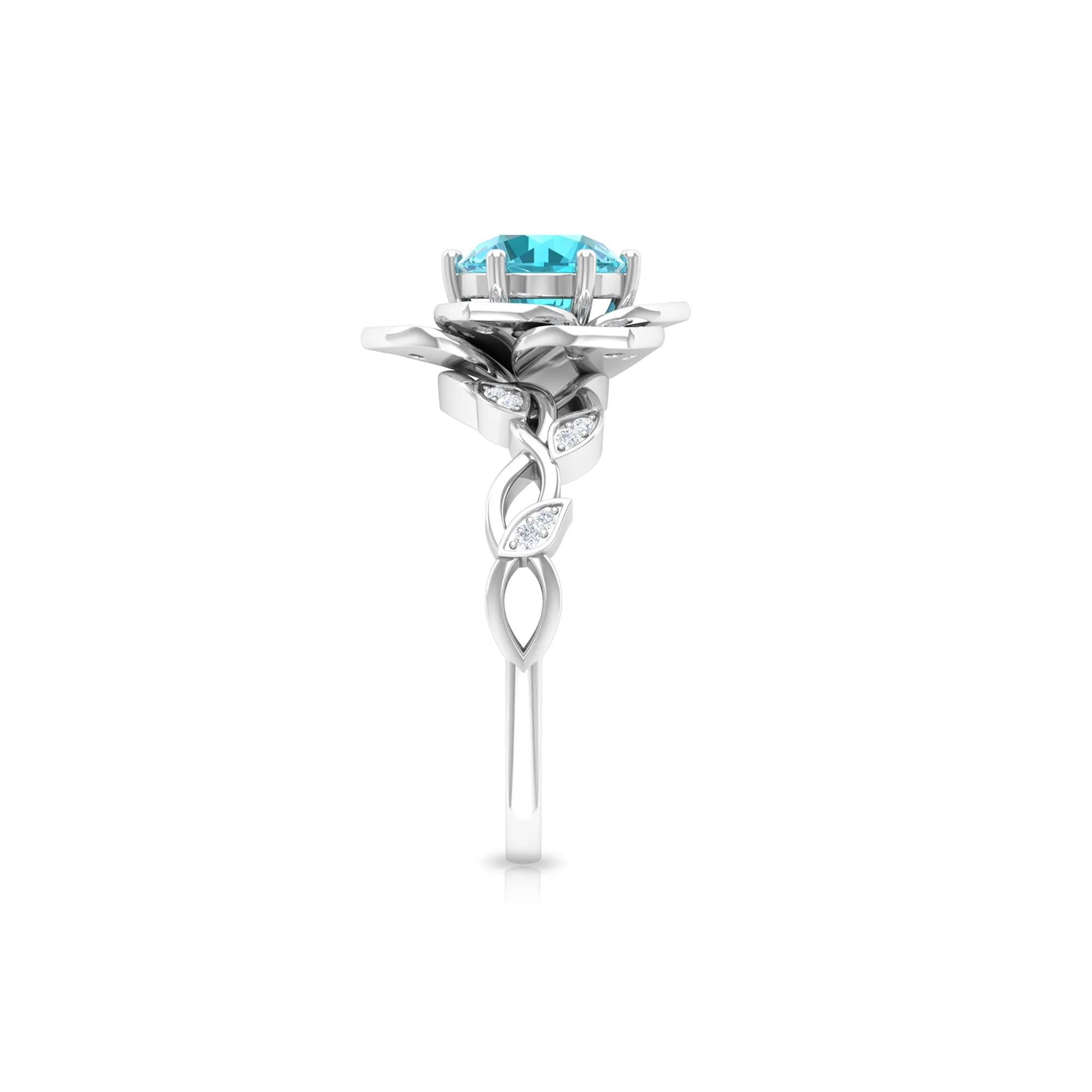 2 CT Swiss Blue Topaz Floral Engagement Ring with Diamond Accent