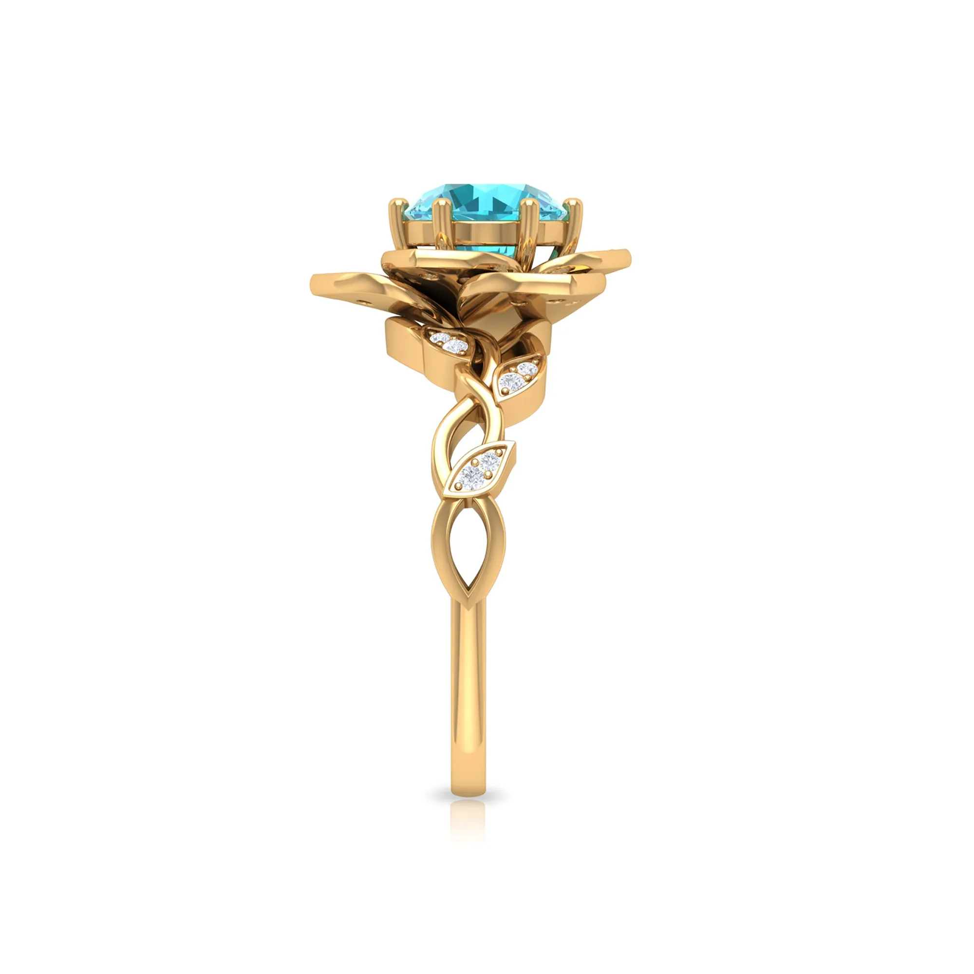 2 CT Swiss Blue Topaz Floral Engagement Ring with Diamond Accent