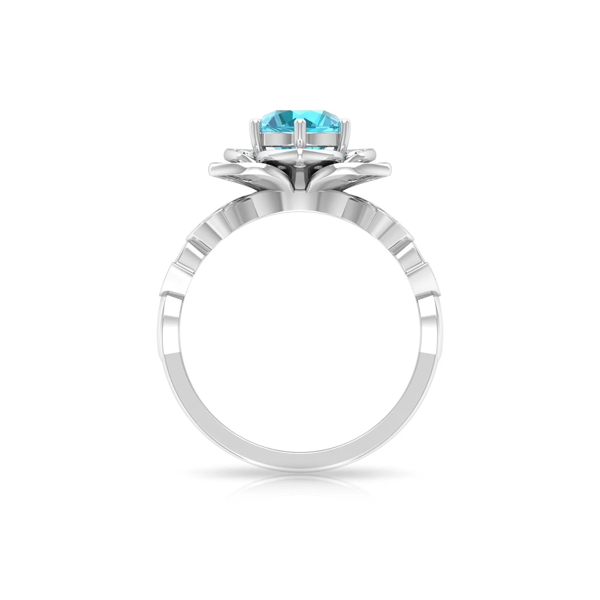 2 CT Swiss Blue Topaz Floral Engagement Ring with Diamond Accent